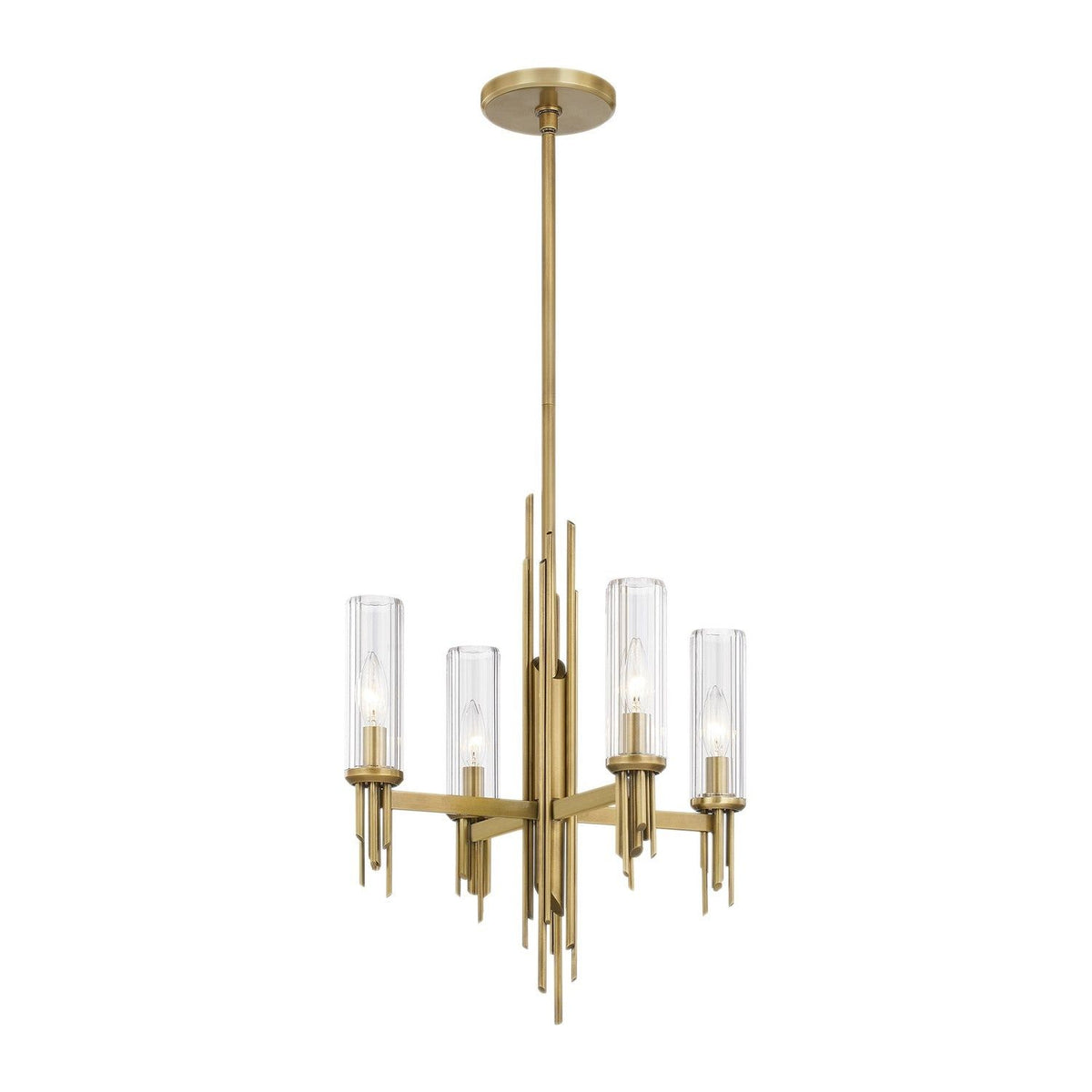 Alora Canada - CH335418VBCR - Four Light Chandelier - Torres - Ribbed Glass/Vintage Brass