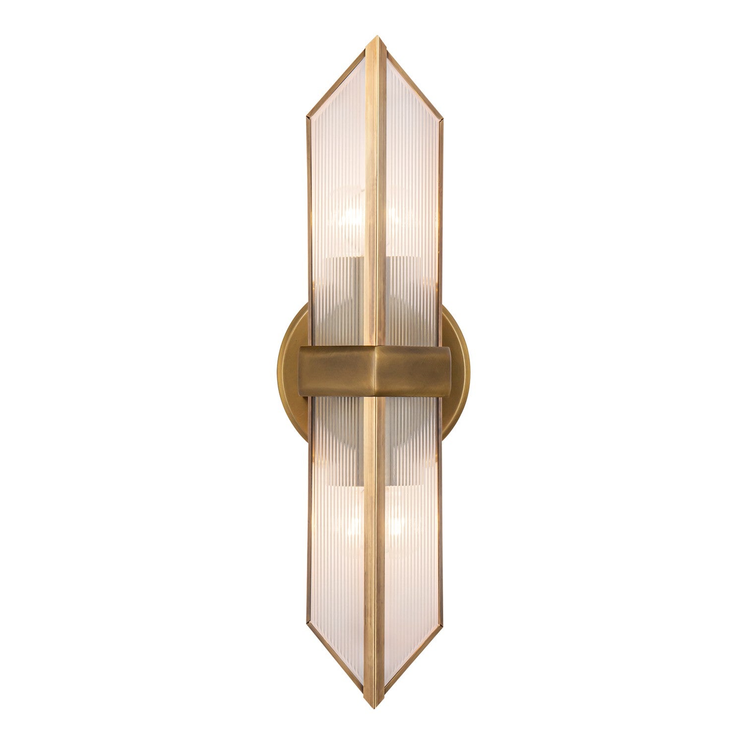 Alora Lighting - WV332815VBCR - Two Light Vanity - Cairo - Vintage Brass/Clear Ribbed Glass