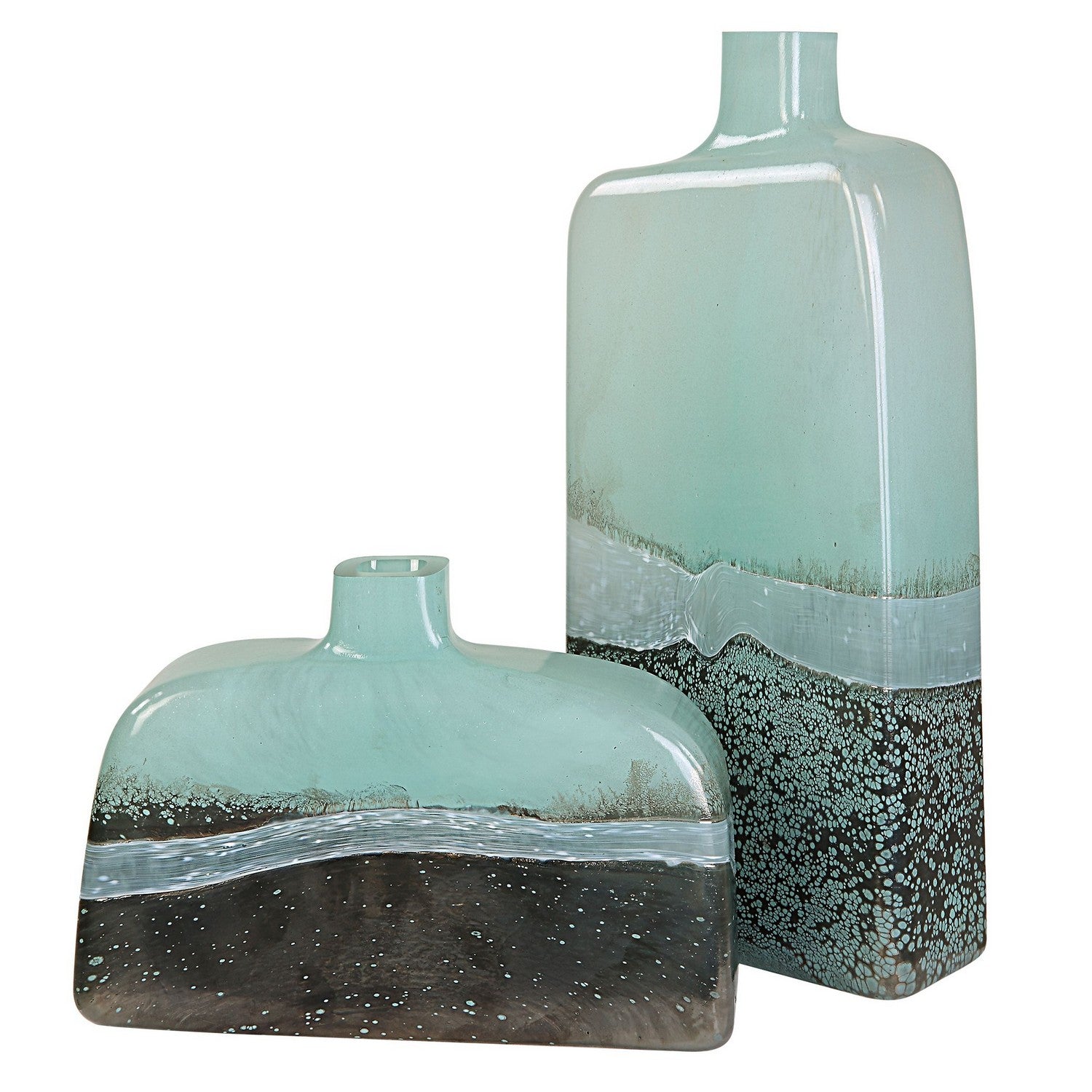 Uttermost - 18096 - Vases, Set Of 2 - Fuze - Aqua And Bronze