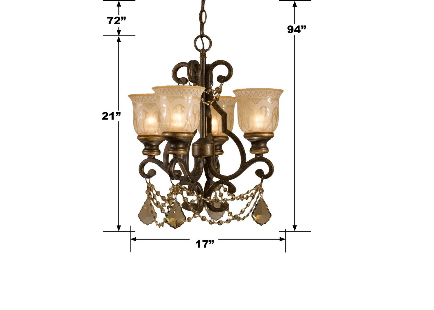 Crystorama - 7504-BU-GT-MWP - Mini lampe à quatre feux Suspendu - Norwalk - Bronze Umber