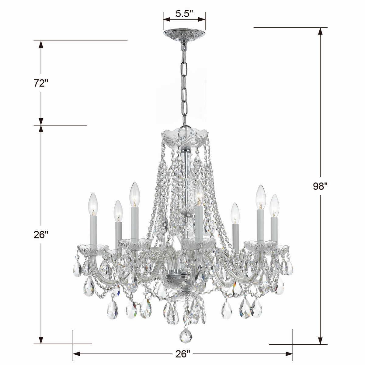 Crystorama - 1138-CH-CL-MWP - Huit lumières Suspendu - Cristal traditionnel - Chrome poli