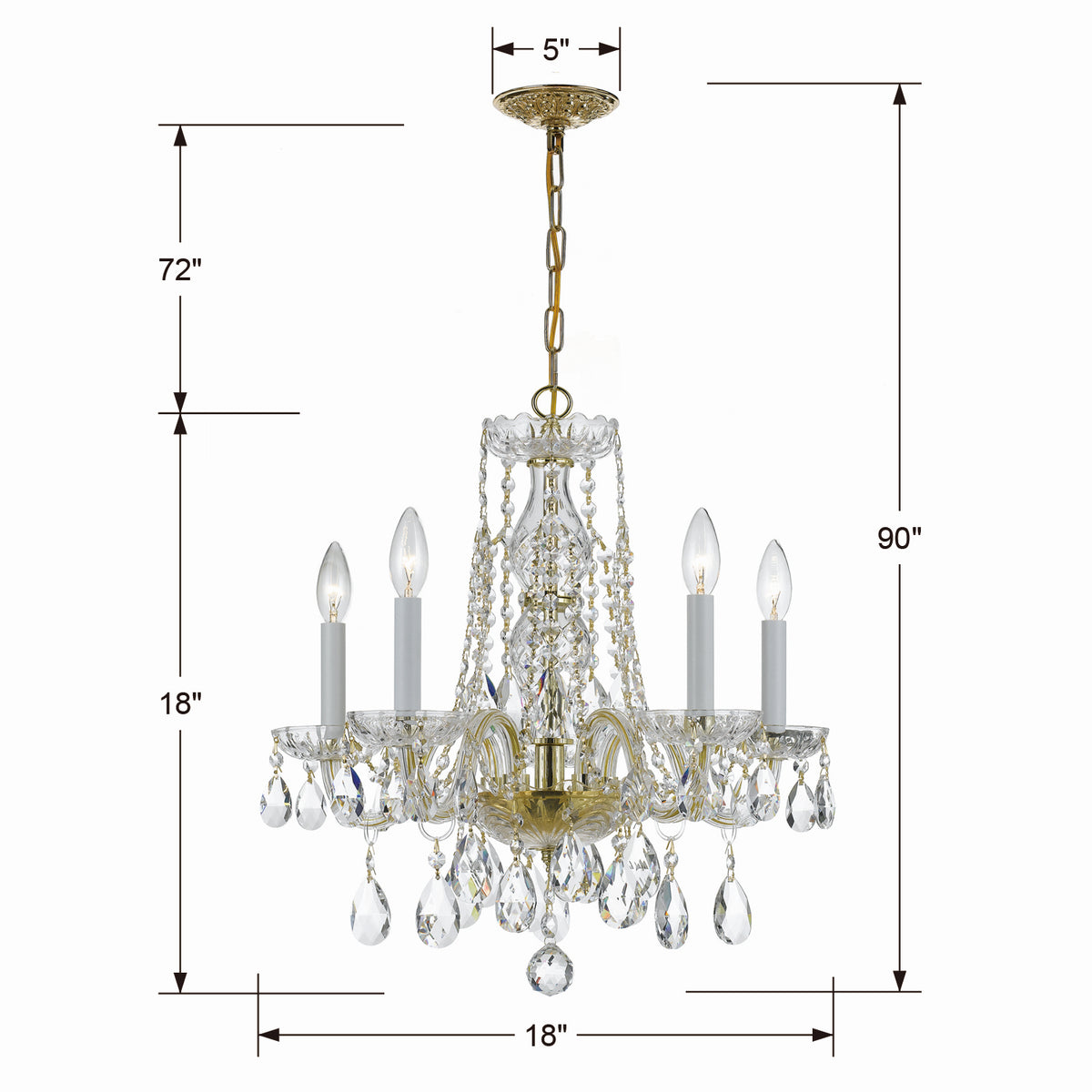 Crystorama - 1061-PB-CL-MWP - Five Light Mini Chandelier - Traditional Crystal - Polished Brass