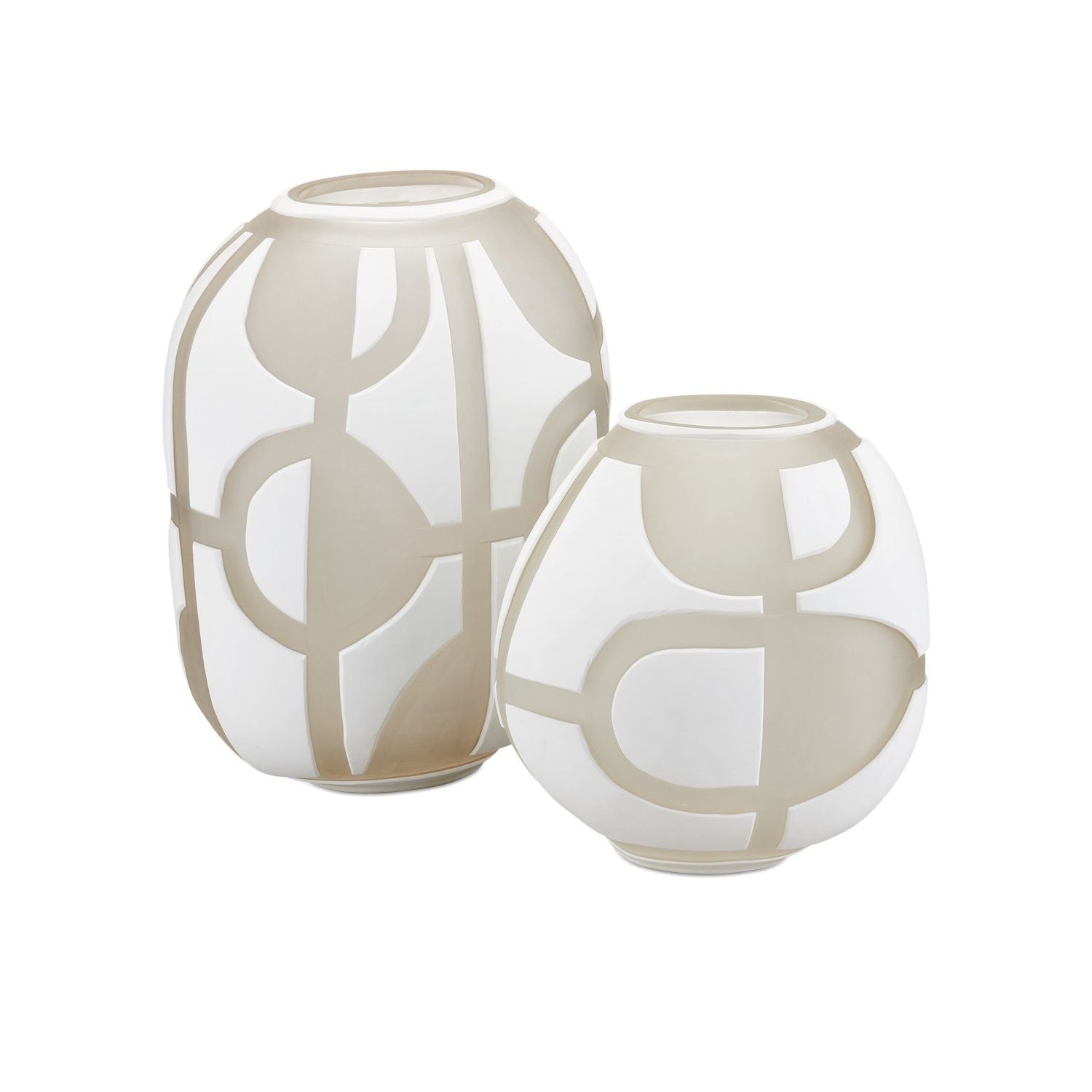 Currey and Company - 1200-0814 - Ensemble de 2 vases - Art décoratif - Blanc opaque/transparent mat