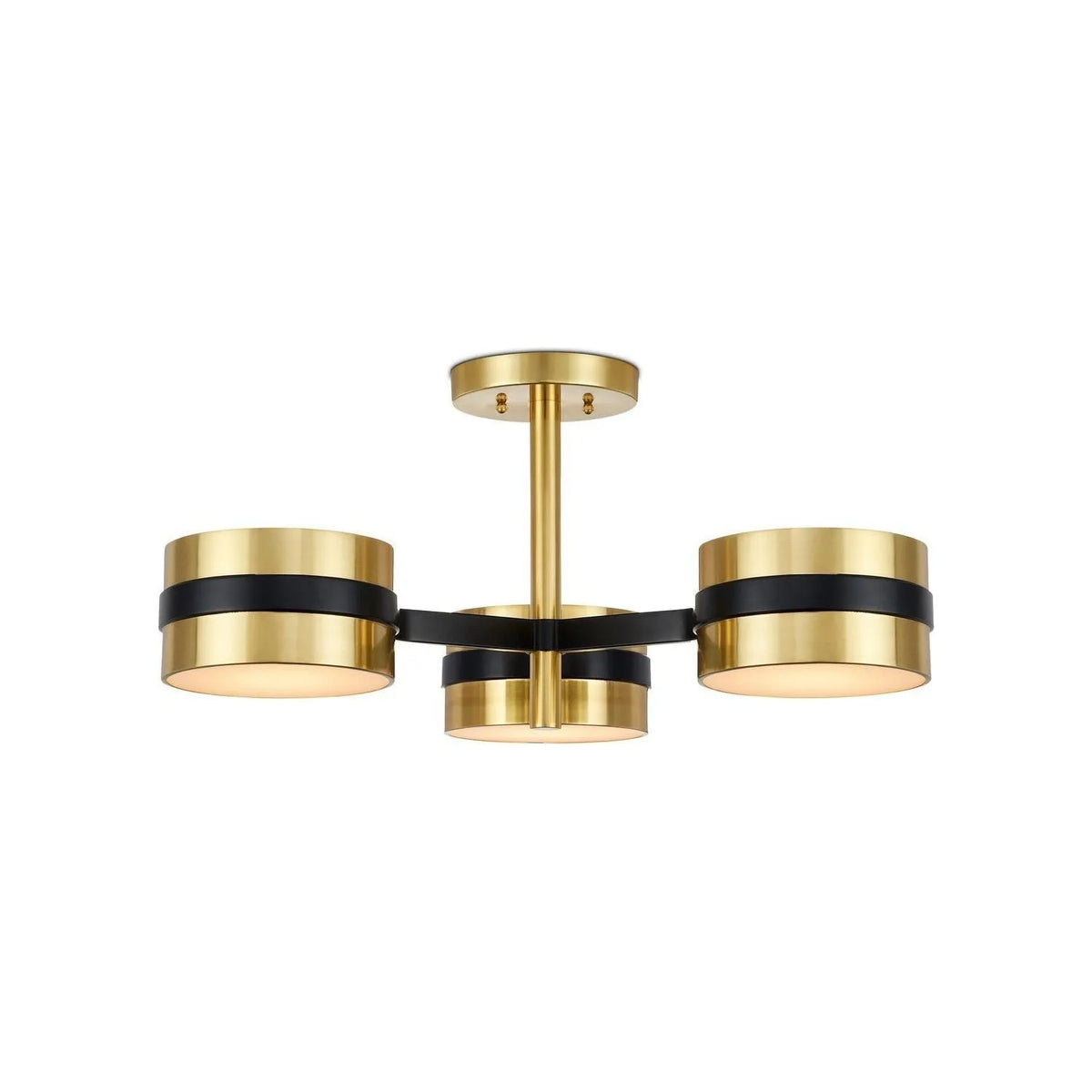 Currey and Company - 9000-1171 - Three Light Semi-Flush Mount - Heybrook - Polished Brass/Black/White