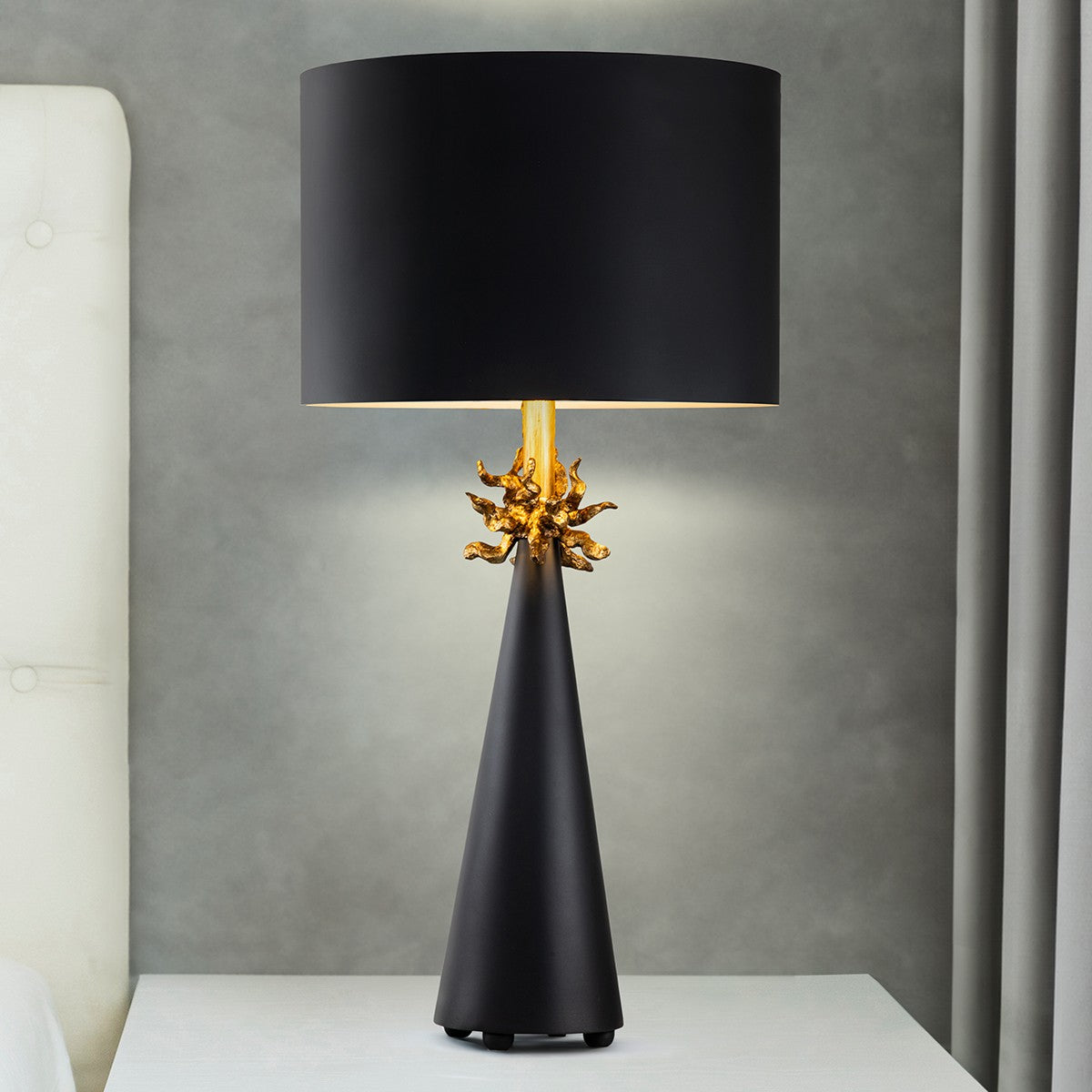 Lucas + McKearn - TA1261 - Two Light Buffet Lamp - Flambeau - Black Cone W/Gold Leafed Anemone