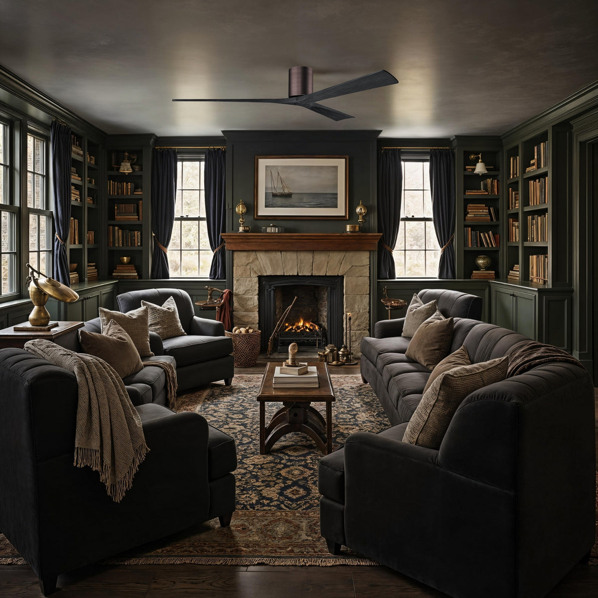 Matthews Fan Company - IR3H-BB-BK-72 - 72"Ceiling Fan - Irene-3H - Brushed Bronze