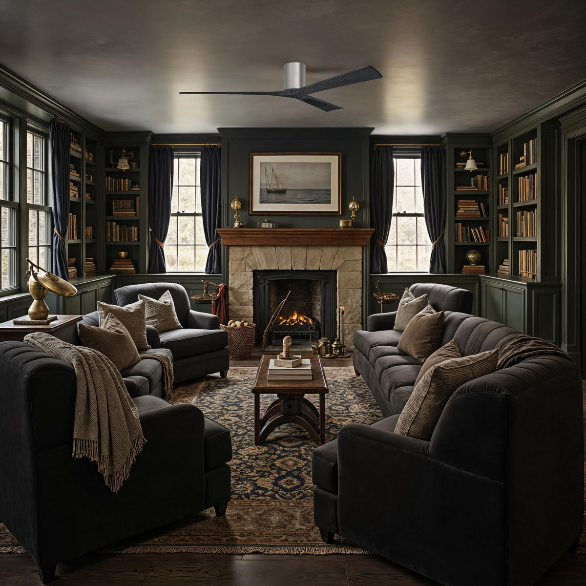 Matthews Fan Company - IR3H-BP-BK-72 - 72"Ceiling Fan - Irene-3H - Brushed Pewter