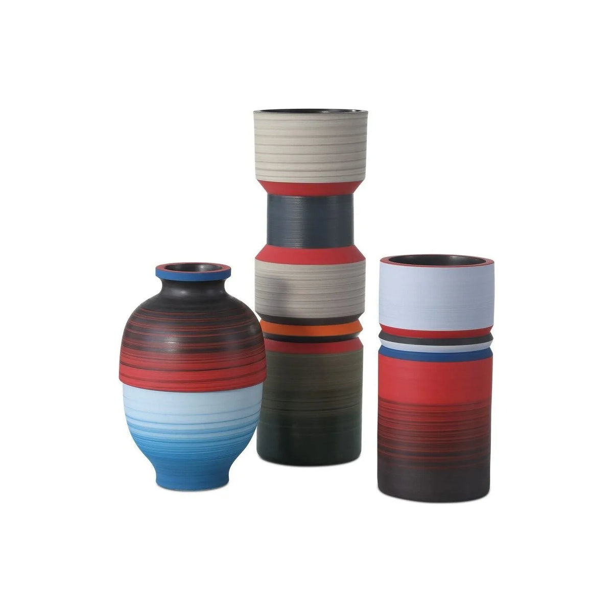 Currey and Company - 1200-0929 - Vase Set of 3 - Happy 80's - Black / Blue / Red / Pale Gray / Orange