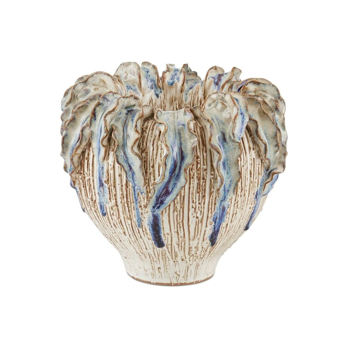 Currey and Company - 1200-0963 - Vase - Tropical Crown - Ivory / Reactive Blue