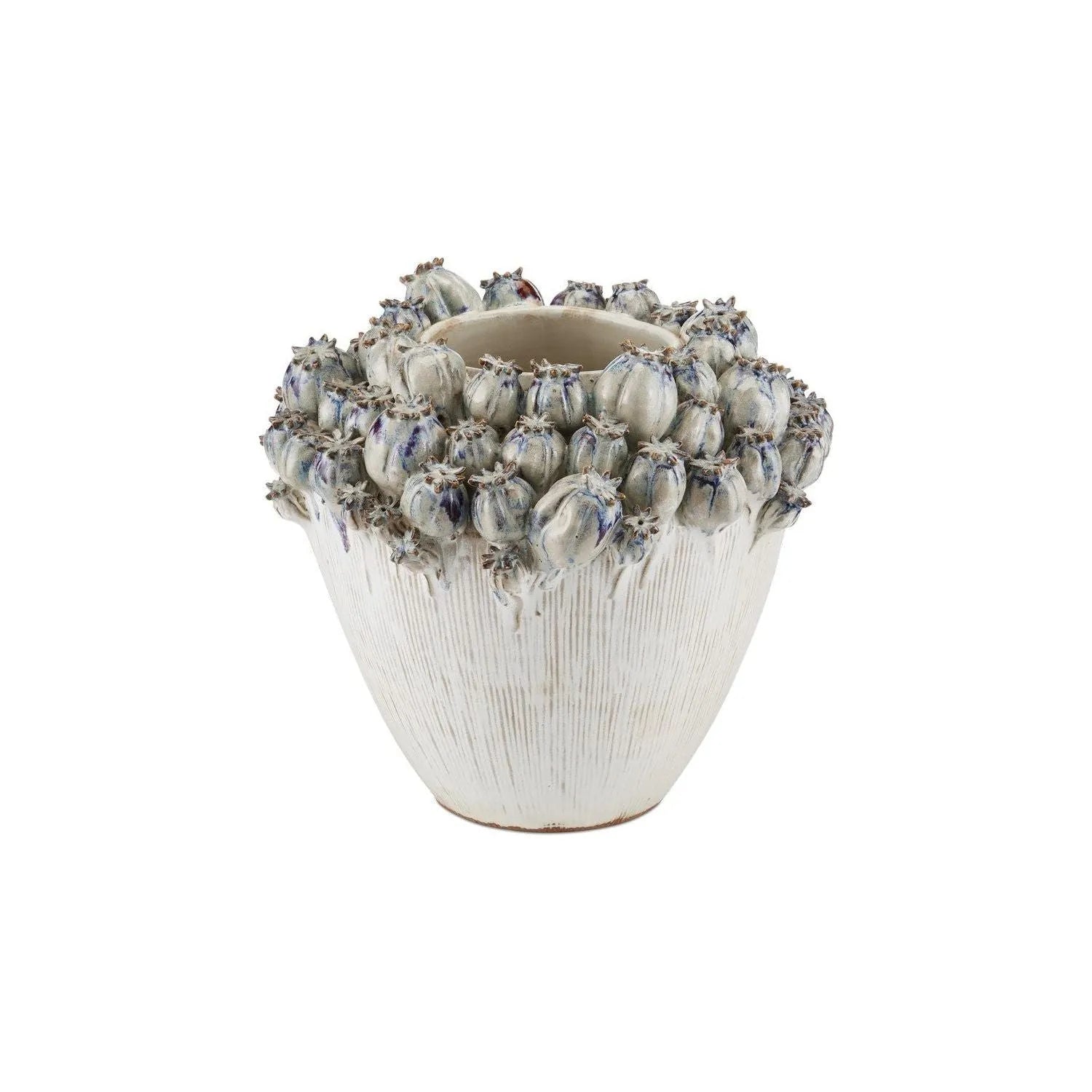 Currey and Company - 1200-0965 - Vase - Poppy Pod Crown - Ivory / Reactive Blue & Purple