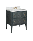 Meuble-lavabo Currey and Company 3800-0009 Santos 28 po avec lavabo rectangulaire encastré, finitions bleu marine vintage, naturel, blanc, laiton brossé et nickel poli.