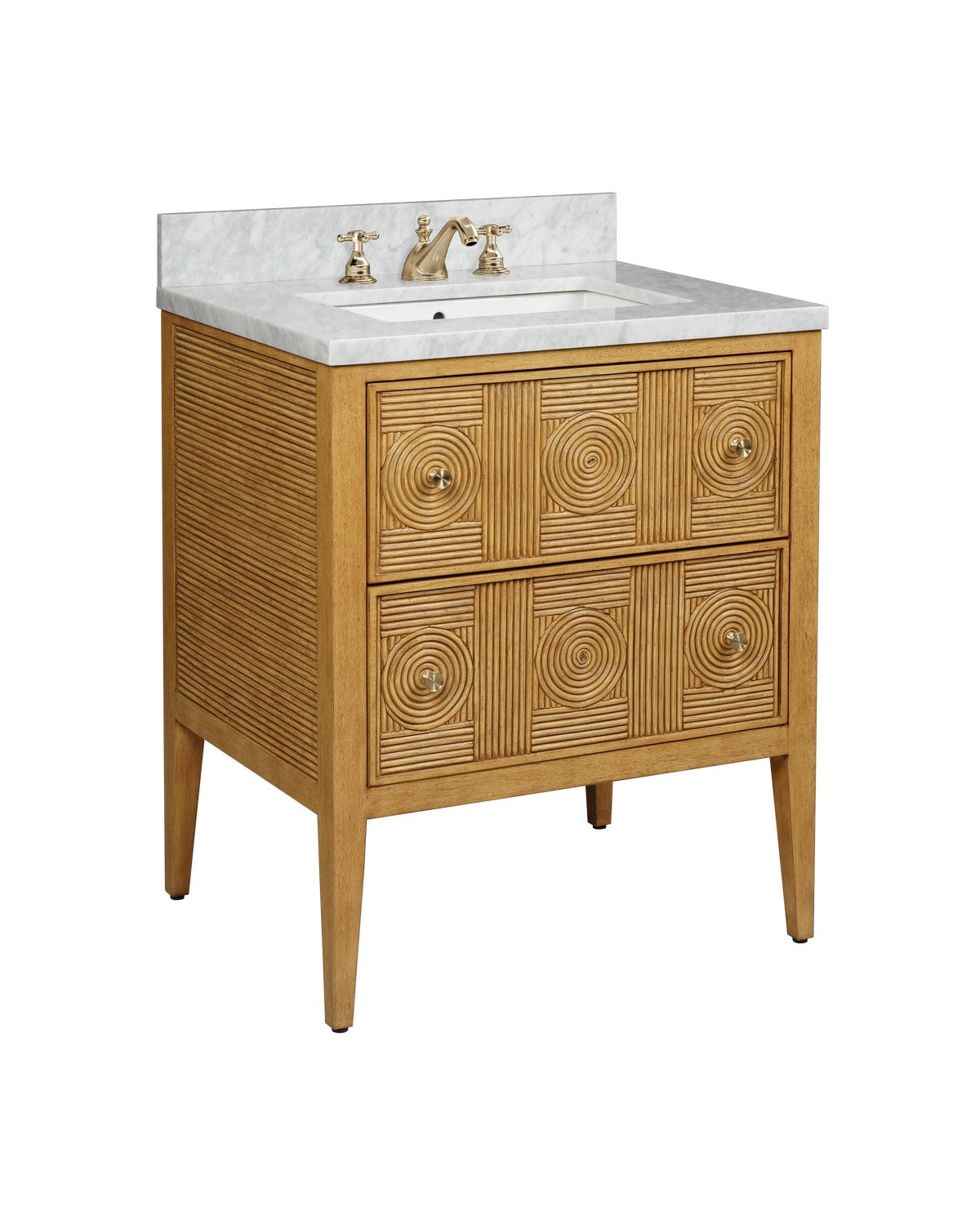 Meuble-lavabo Currey and Company 3800-0010 Santos 28" couleur sable de mer avec lavabo rectangulaire encastré, finition sable de mer/naturel/blanc/laiton brossé/nickel poli