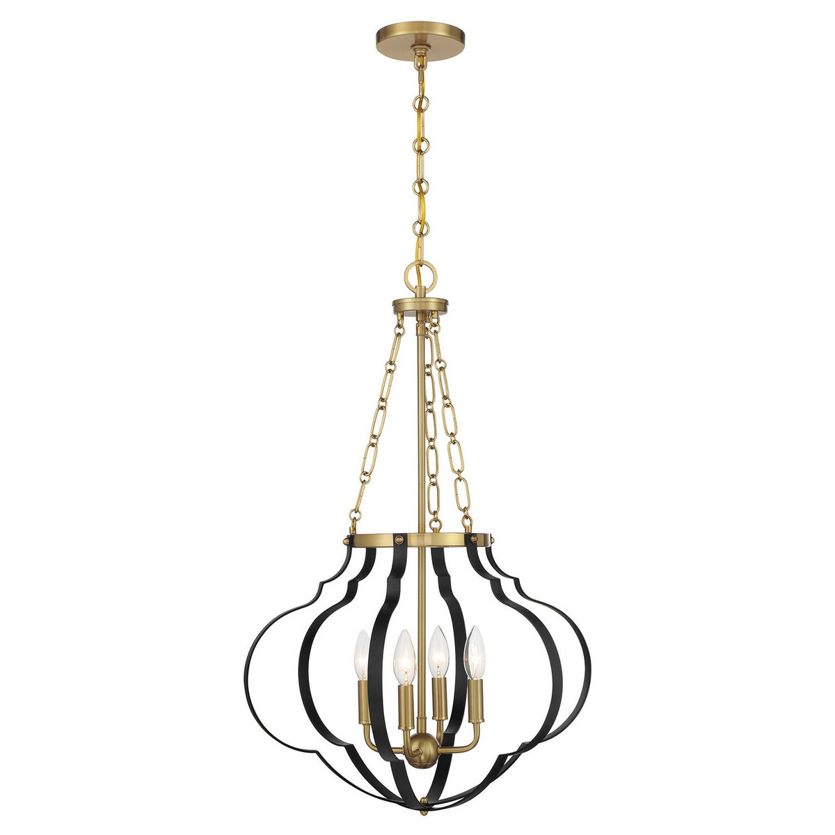 Savoy House - 7-4866-4-143 - Four Light Pendant - Mercer - Matte Black and Warm Brass