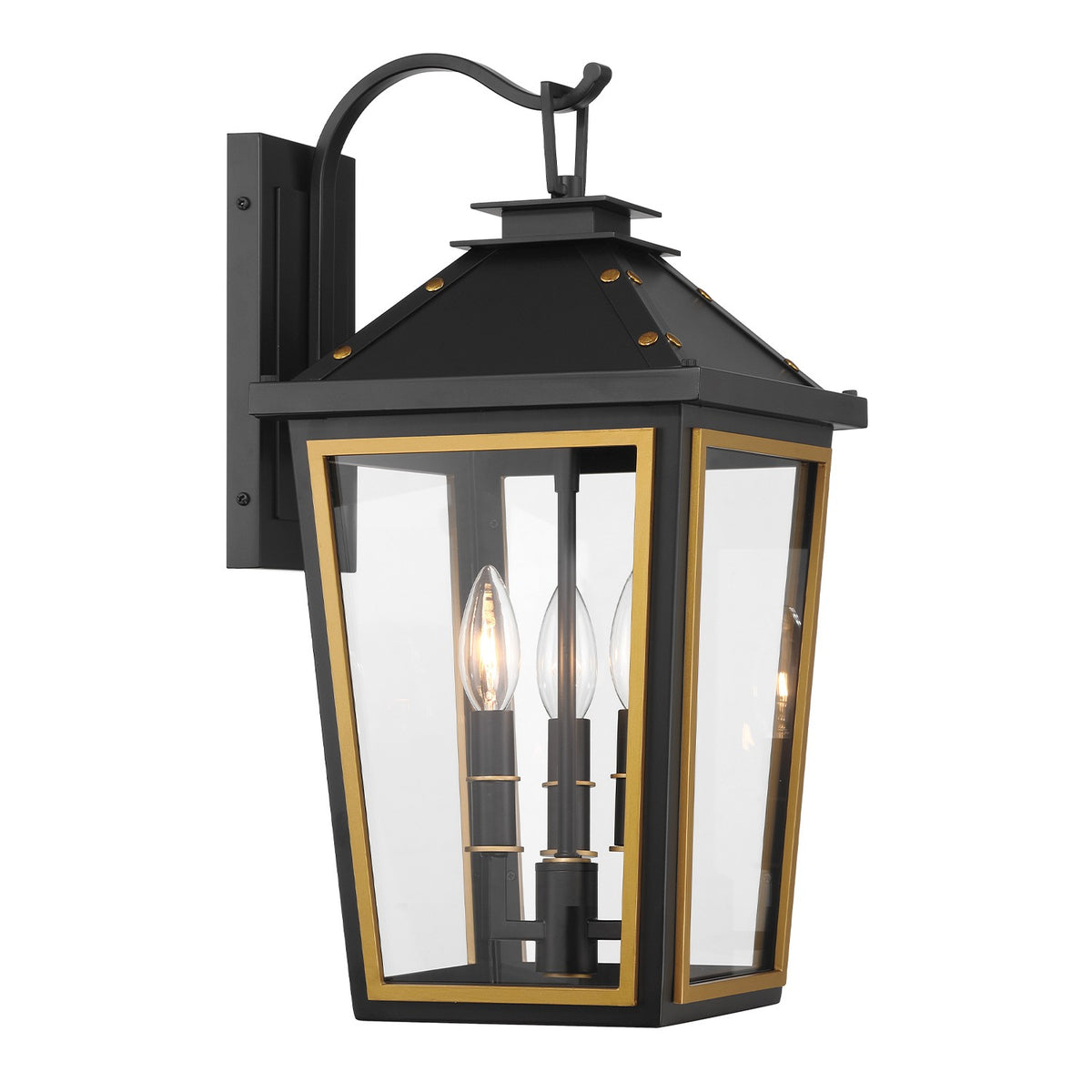 Crystorama - HAW-602-MK-TG - Lampe extérieure à trois lumières Murale - Hawkins - Noir mat + Or texturé