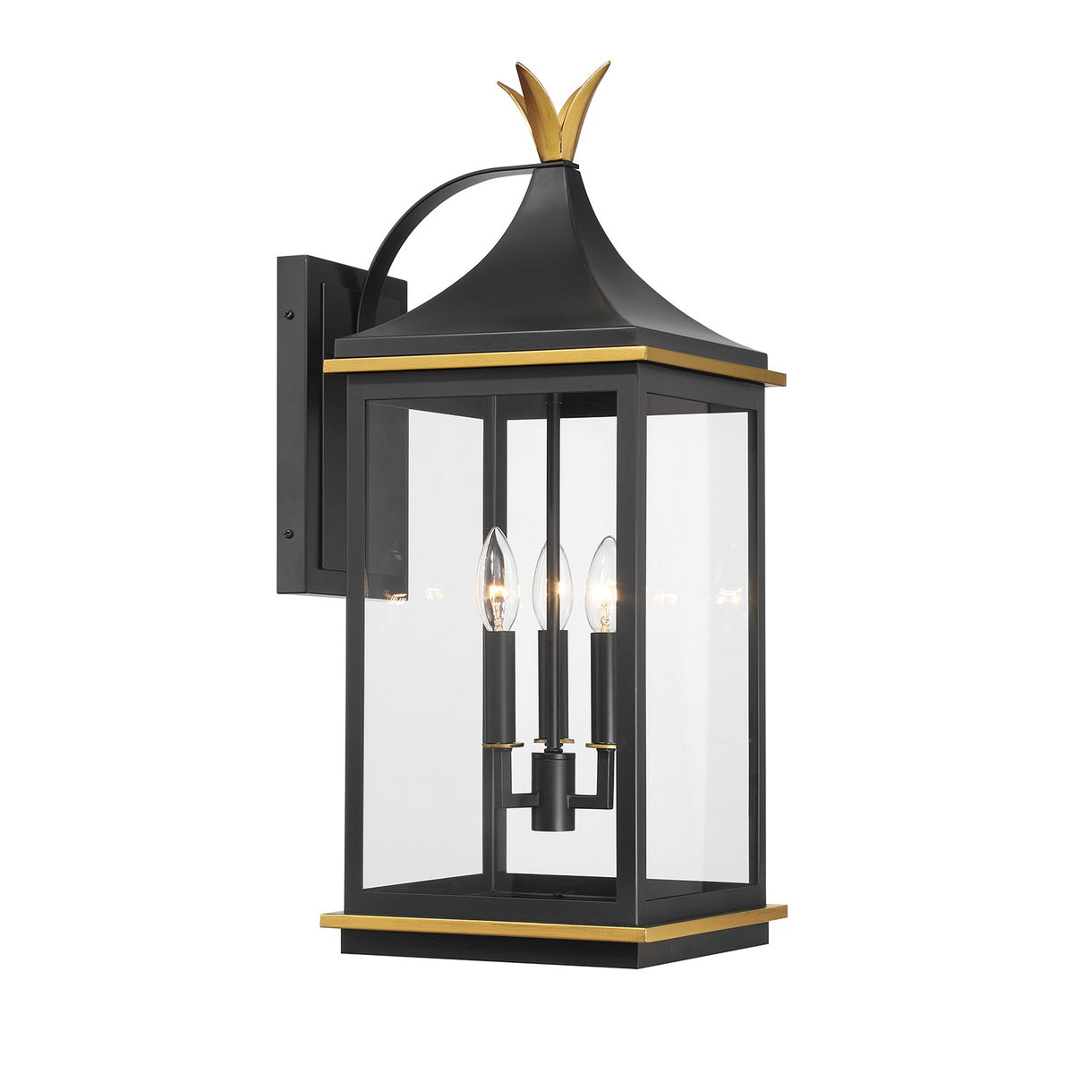 Crystorama - SIM-803-MK-TG - Lampe extérieure à trois lampes Murale - Simpson - Noir mat + Or texturé