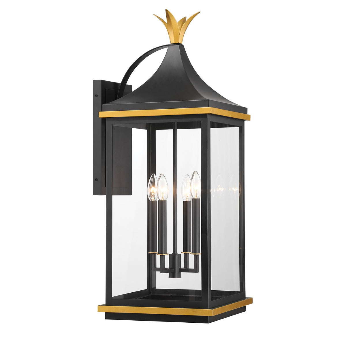 Crystorama - SIM-804-MK-TG - Quatre lampes extérieures Murale - Simpson - Noir mat + Or texturé