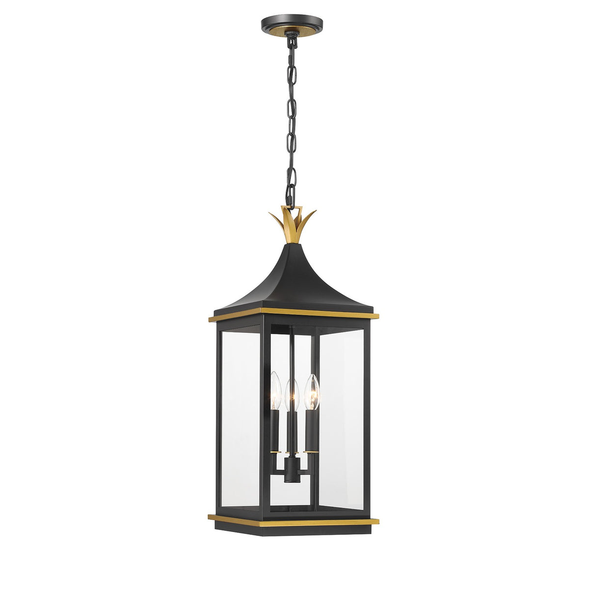 Crystorama - SIM-805-MK-TG - Lampe extérieure à trois lumières Suspension - Simpson - Noir mat + Or texturé