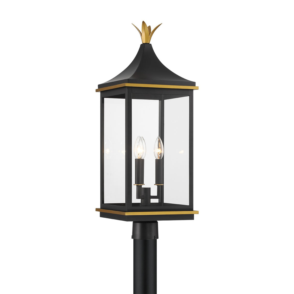 Crystorama - SIM-809-MK-TG - Three Light Outdoor Post Mount - Simpson - Matte Black + Textured Gold