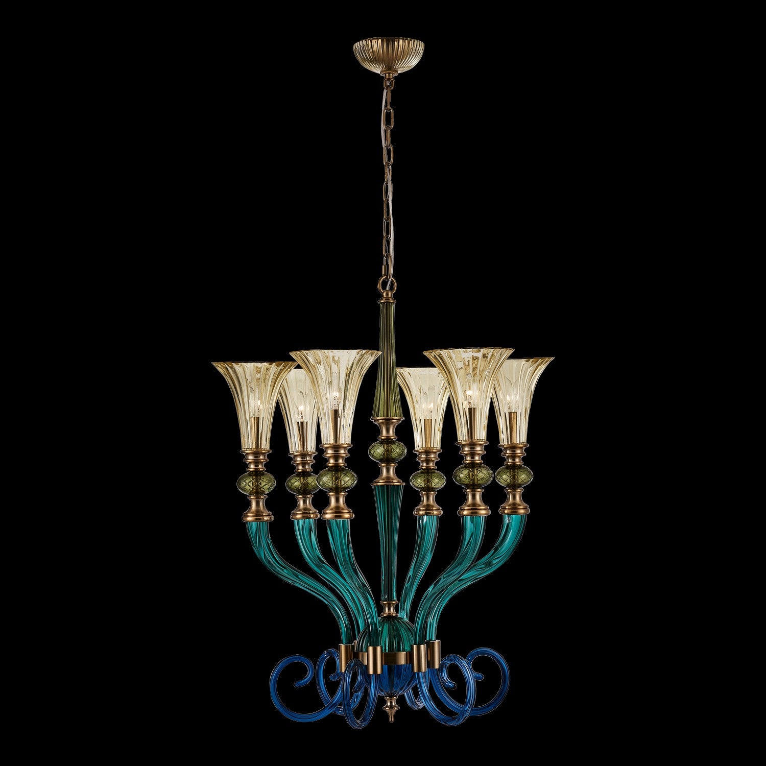 Allegri - 043670-044-GLMULTI - Six Light Chandelier - Tinta - Winter Brass