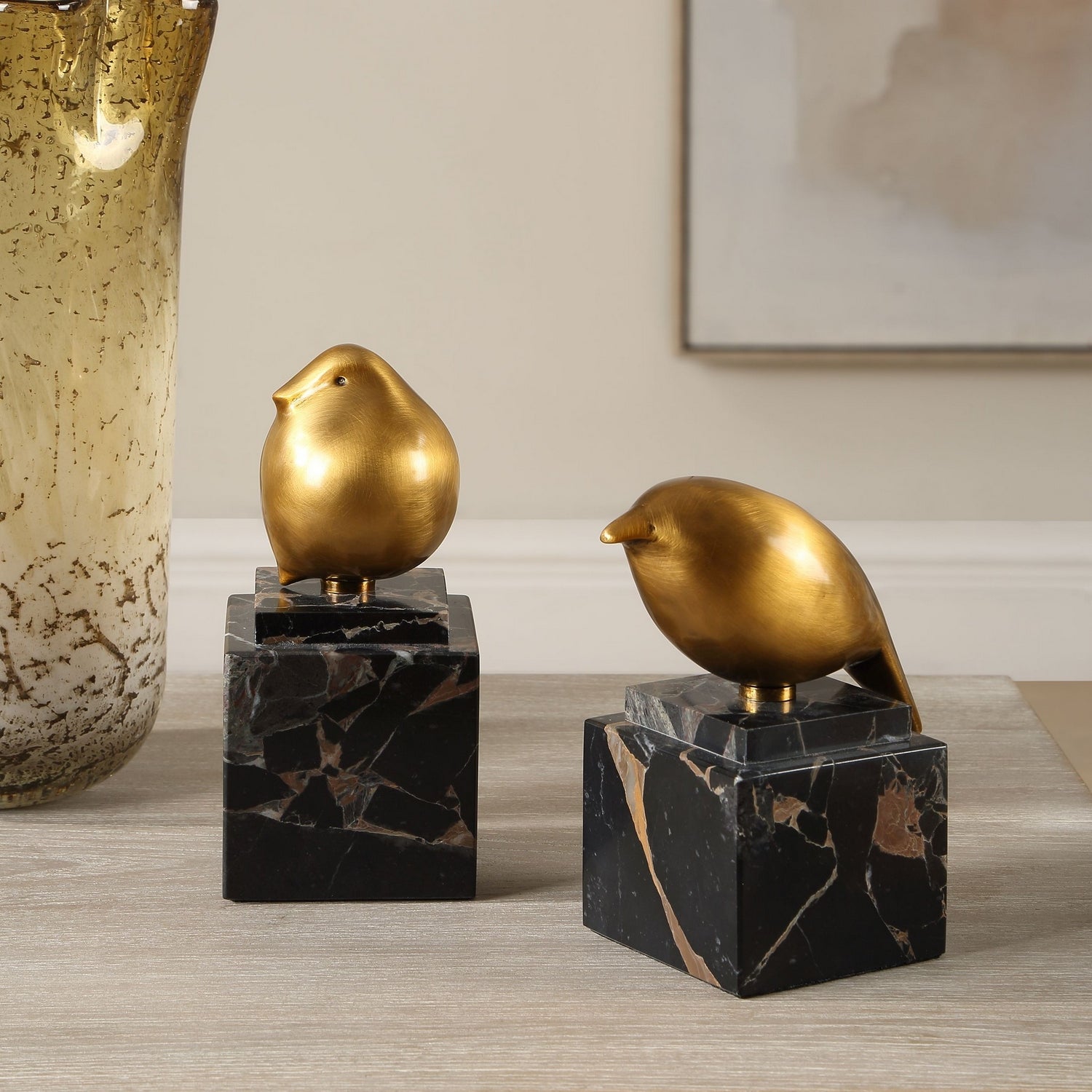 Uttermost - 18301 - Lot de 2 figurines - Chardonneret doré - Brun caramel
