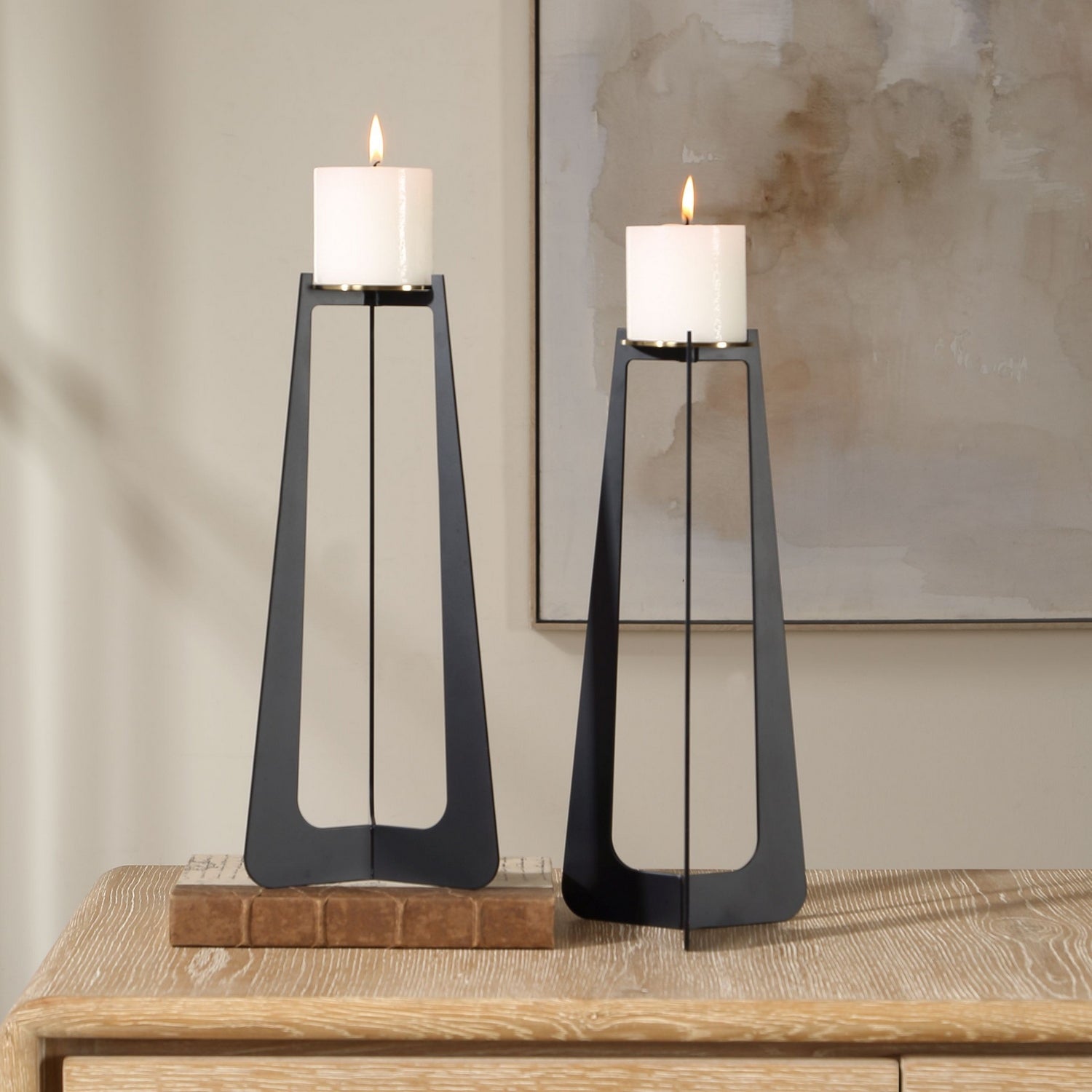 Uttermost - 18315 - Lot de 2 bougeoirs - Colonne - Noir mat