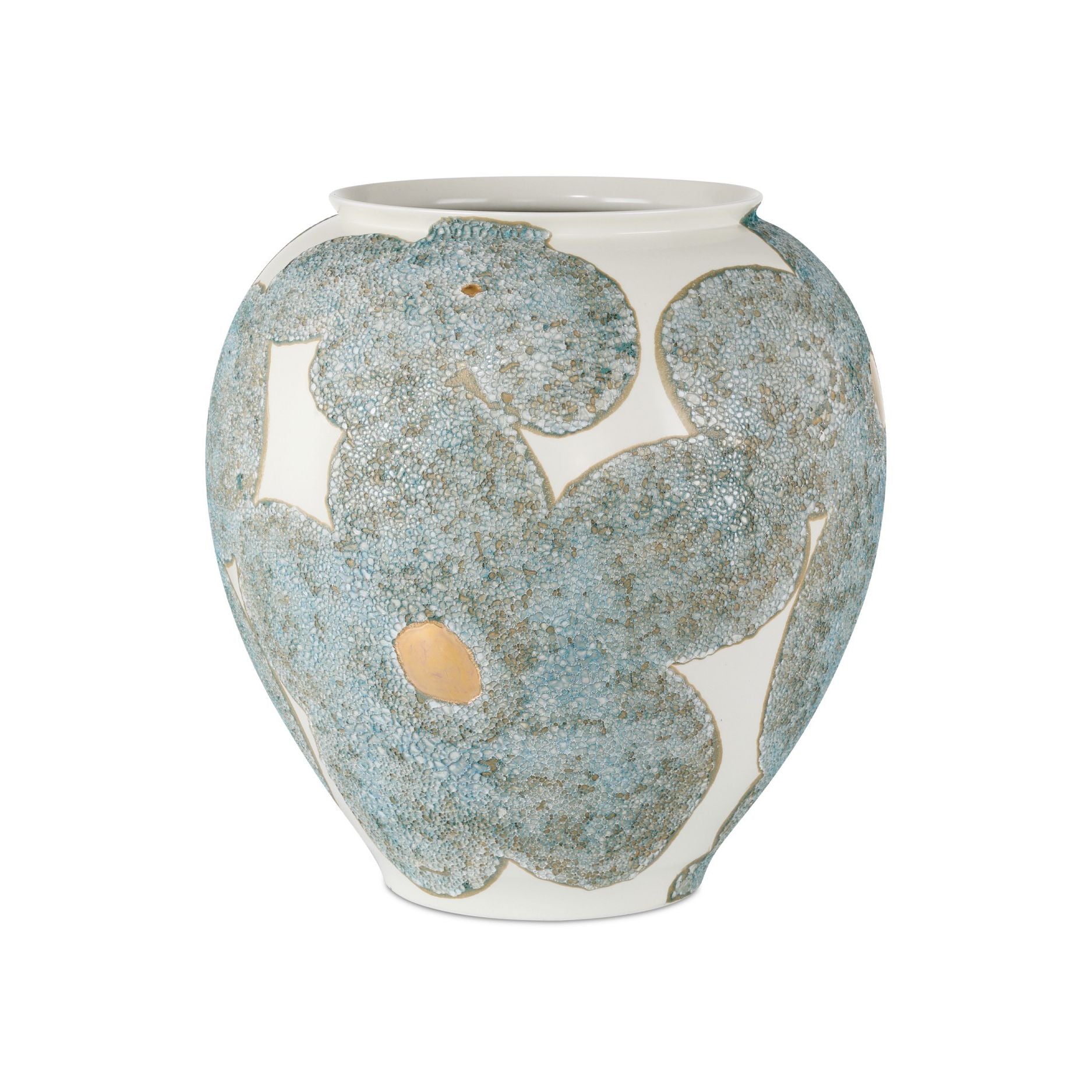 Currey and Company - 1200-0978 - Vase - Vase Bloom Bleu et Ivoire - Texture Bleu / Blanc cassé / Or