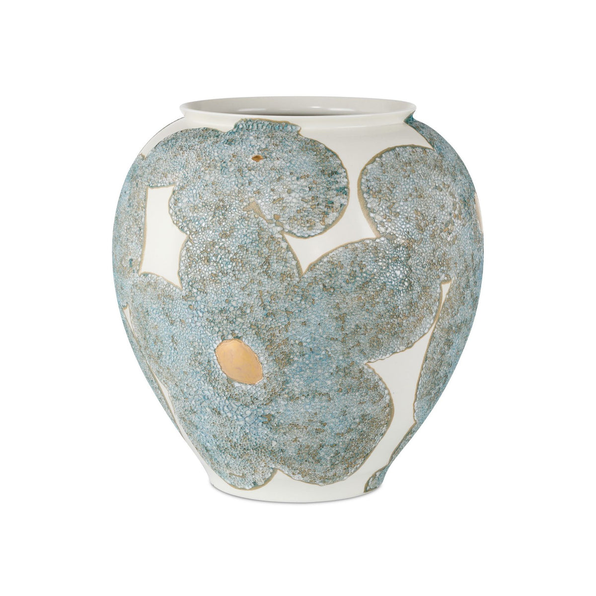 Currey and Company - 1200-0978 - Vase - Bloom Blue & Ivory Vase - Textured Blue / Off-White / Gold