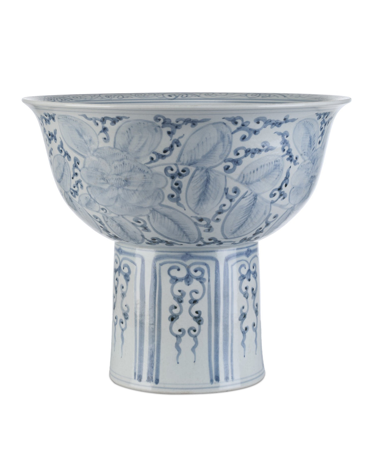 Currey and Company - 1200-1003 - Bowl - Ming Offering Pedestal Bowl - Blue / Off-White