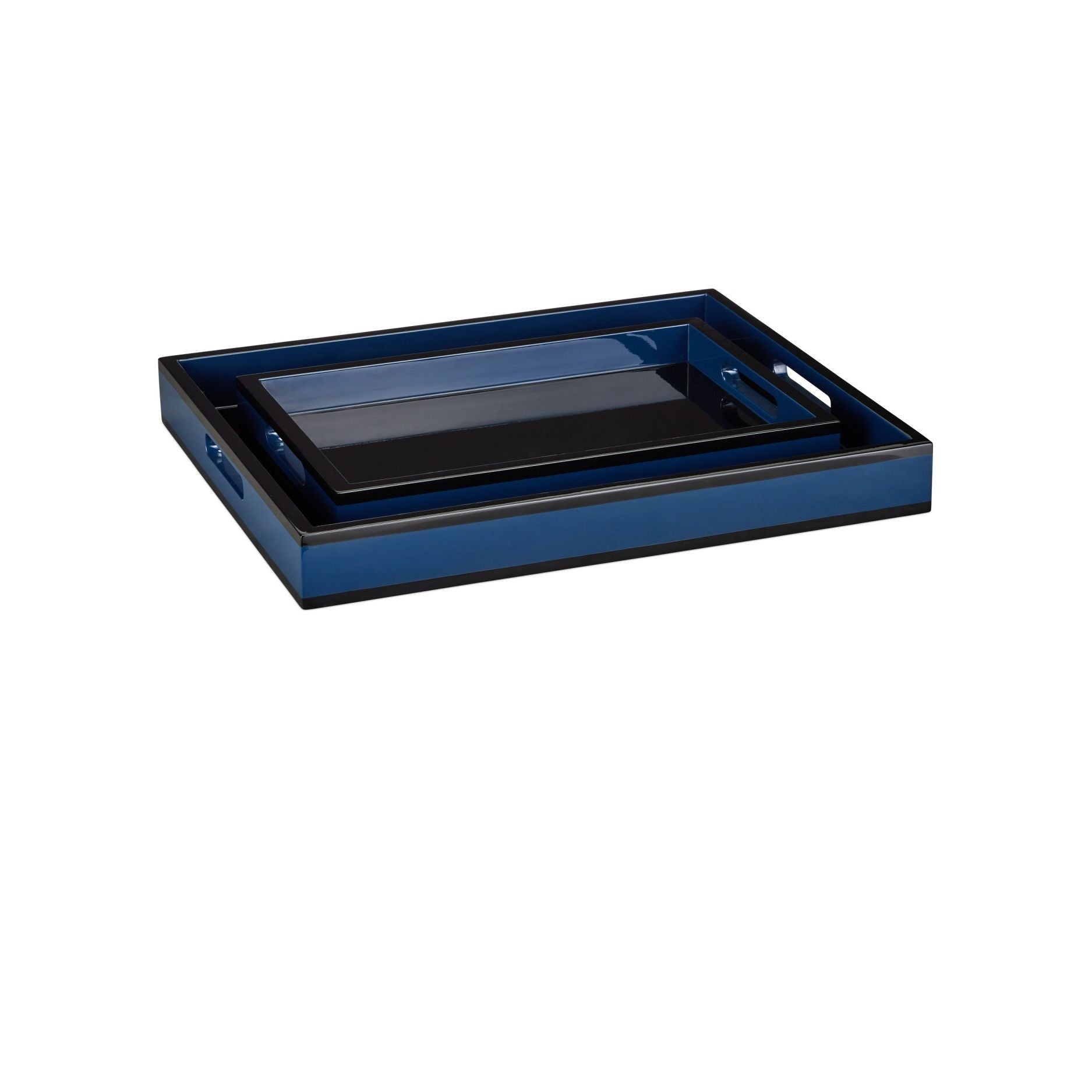 Currey and Company - 1200-1018 - Ensemble de 2 plateaux - Laque - Bleu marine / Noir