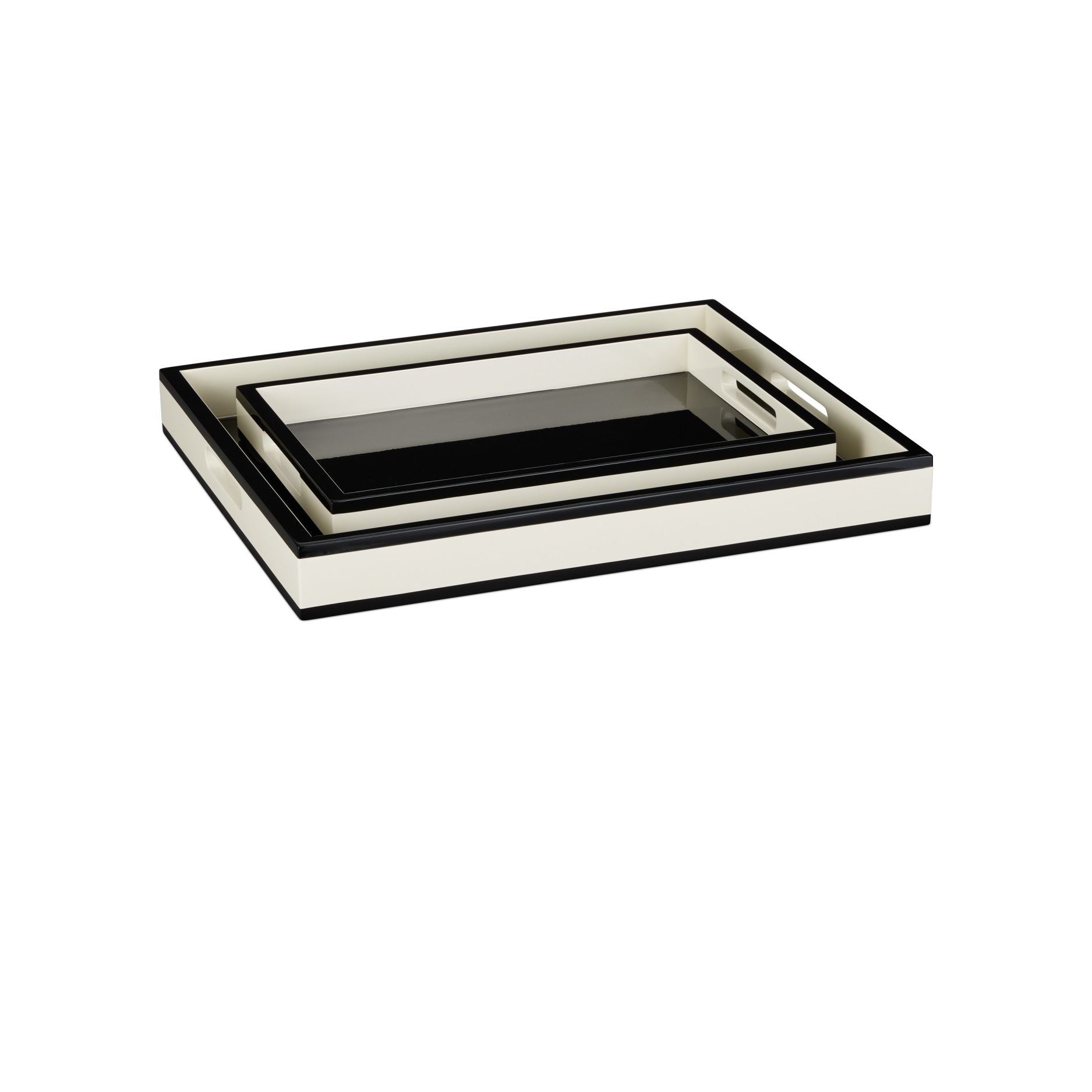 Currey and Company - 1200-1019 - Ensemble de 2 plateaux - Laque - Ivoire / Noir