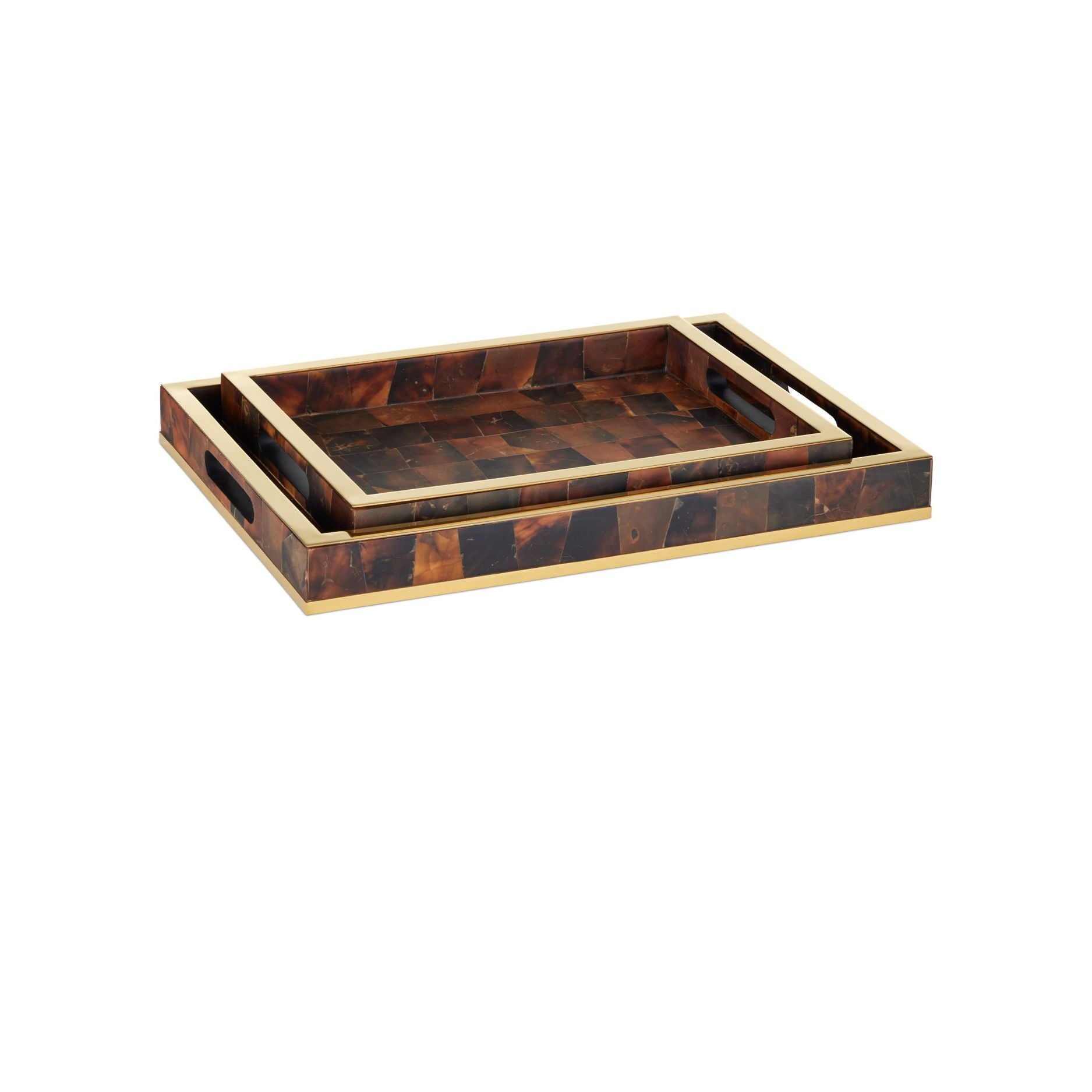 Currey and Company - 1200-1022 - Ensemble de 2 plateaux - Casey - Naturel / Laiton