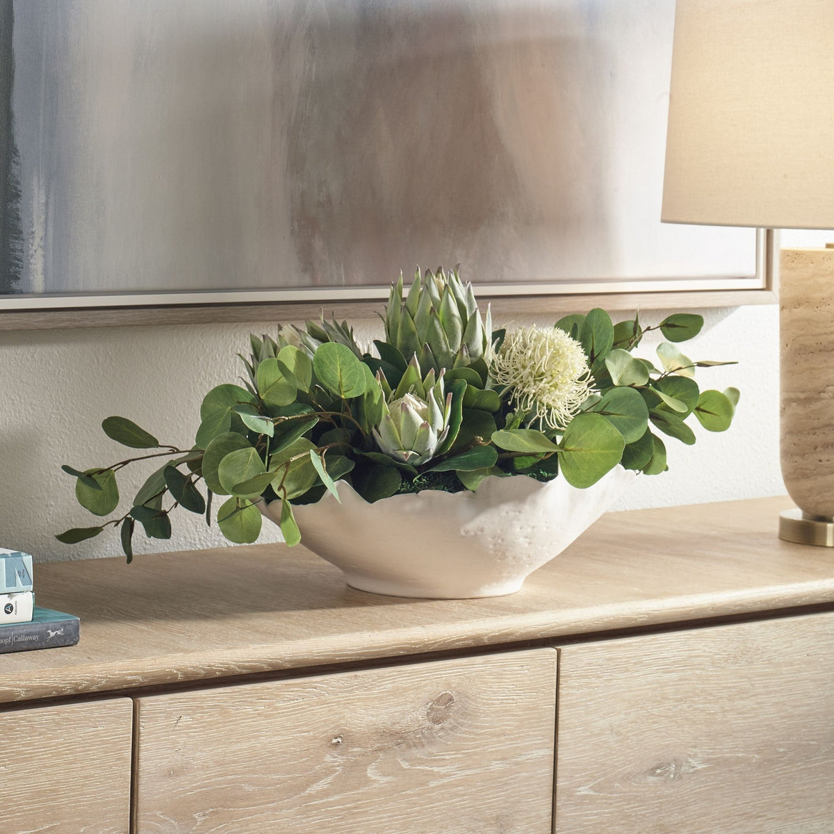 Uttermost - 60256 - Centre de table en forme de bol - Fleurs de protéa - Blanc
