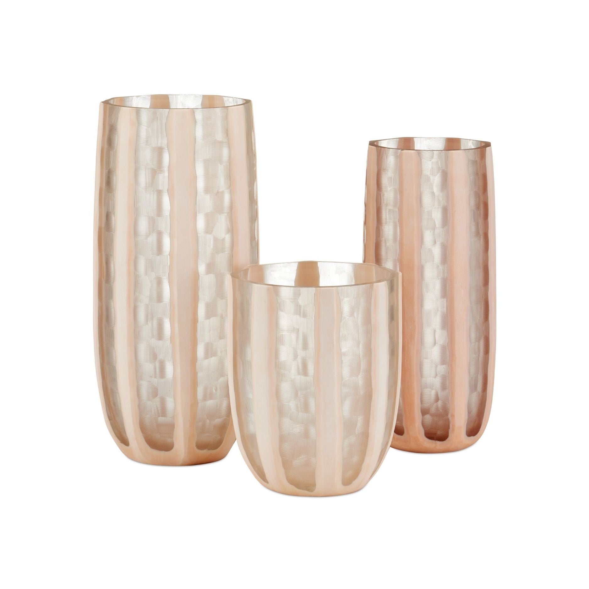 Currey and Company - 1200-1031 - Vase - Ensemble de 3 vases en verre Merletto - Rose poudré / Transparent
