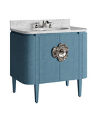 Meuble-lavabo Currey and Company 3800-0015 Briallen 36 po avec lavabo ovale encastré, finition laquée bleu lin/naturel/blanc/nickel poli