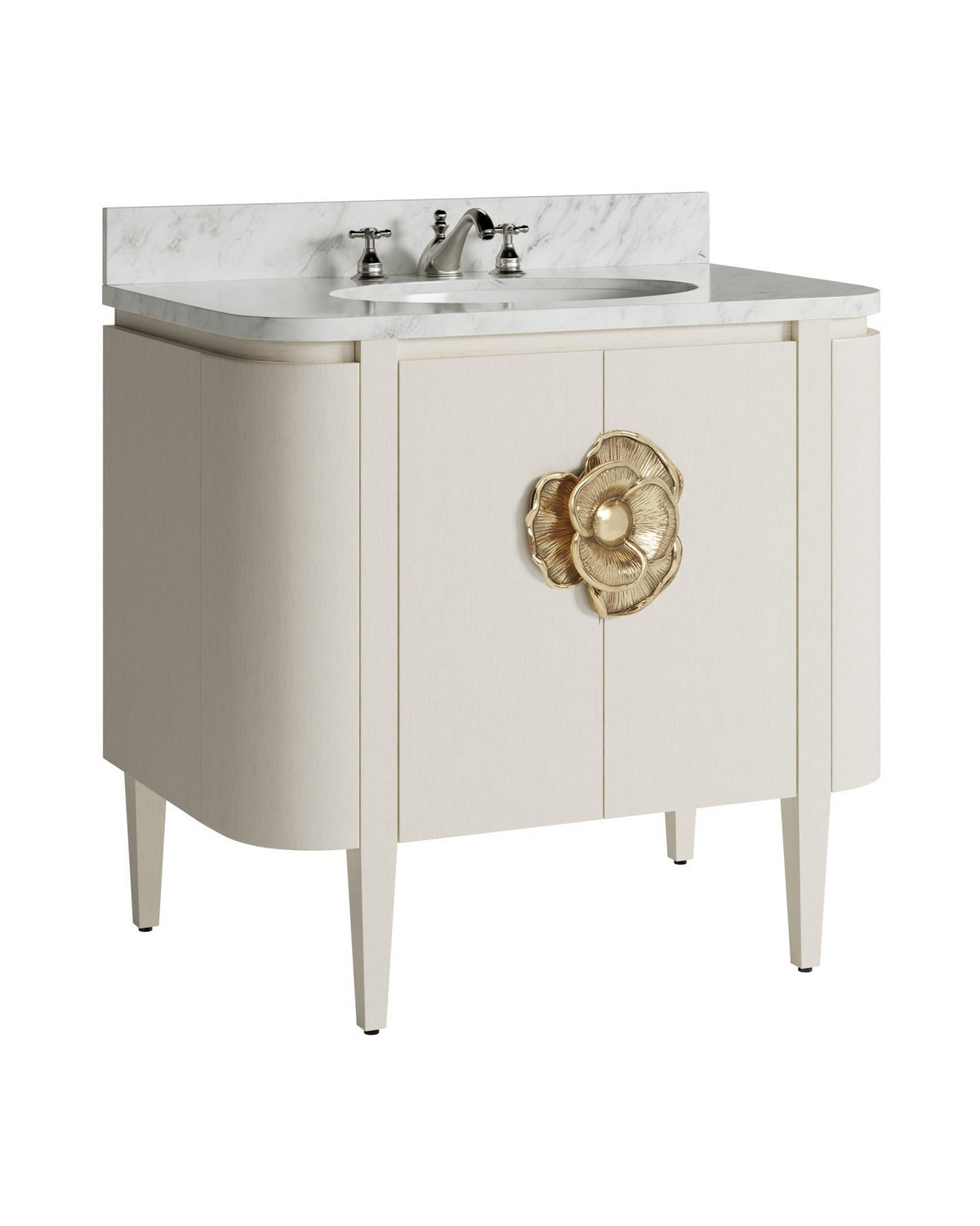 Meuble-lavabo Currey and Company 3800-0016 Briallen 36 po avec lavabo ovale encastré, finitions blanc cérusé/naturel/blanc/laiton poli
