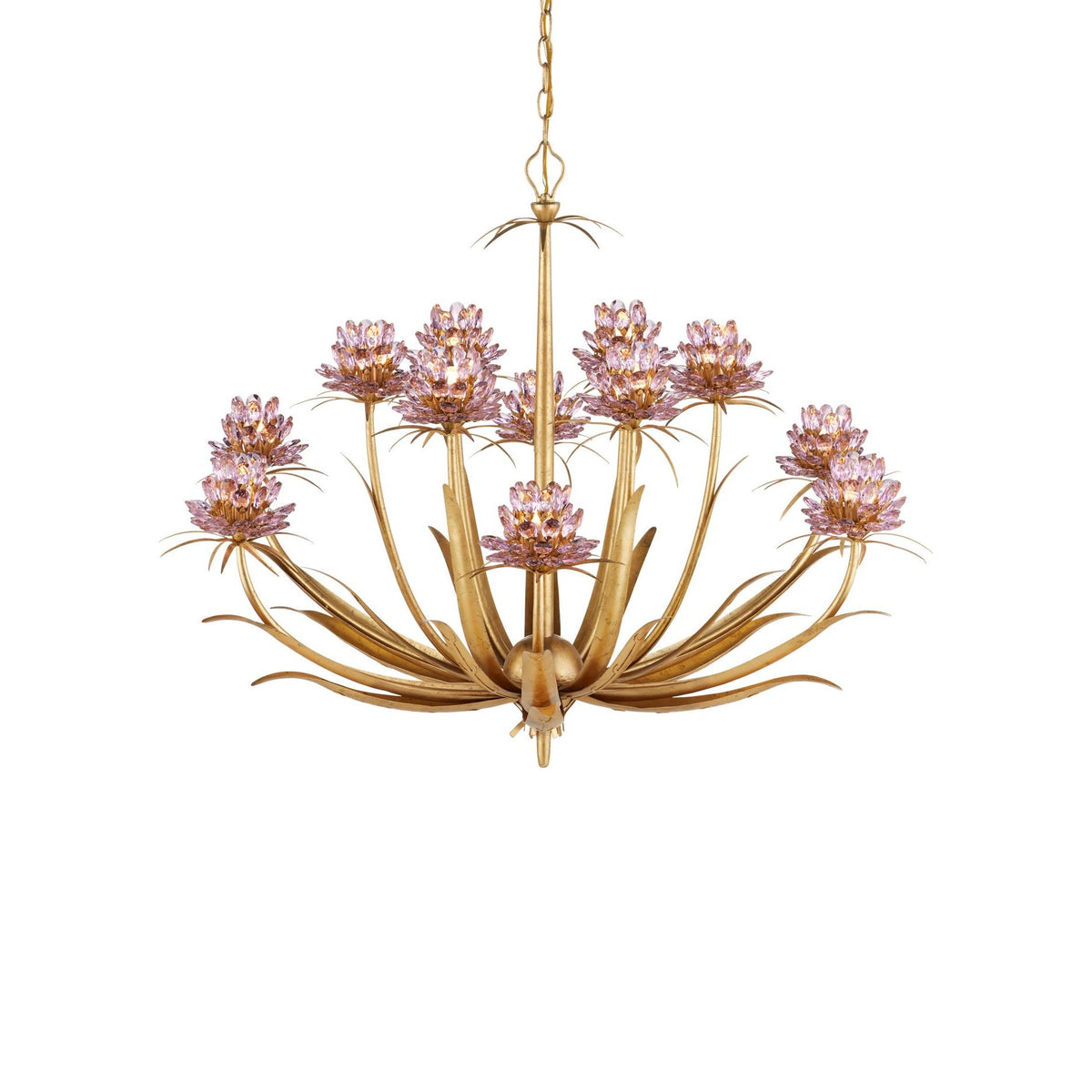 Currey and Company - 9000-1307 - 12 Lumières Suspendu - Marilee - Feuille rose / or hollandais
