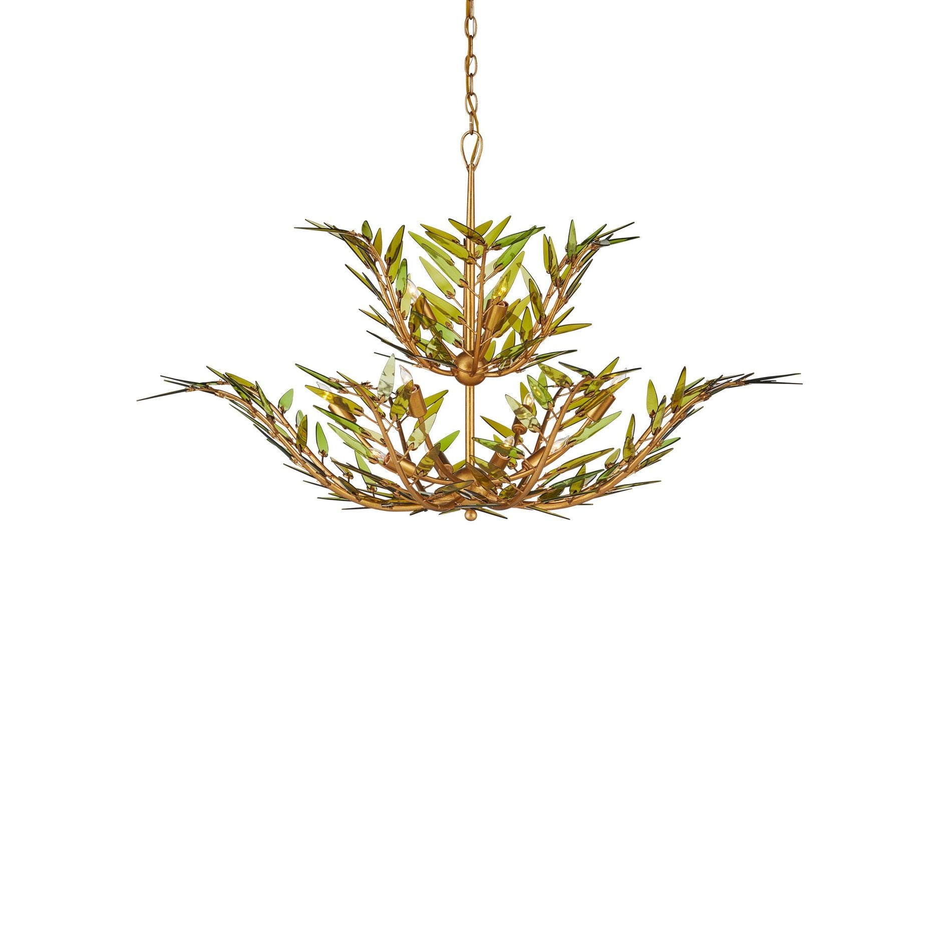 Currey and Company - 9000-1310 - 11 Lumière Suspendu - Babylone - Vert / Feuille d'or contemporaine / Or contemporain