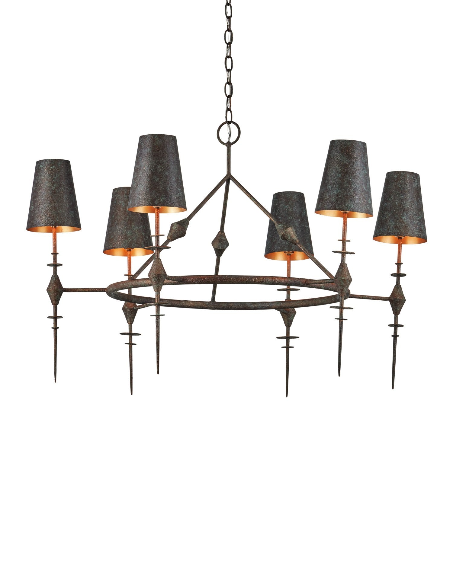 Currey and Company - 9000-1311 - Six Light Chandelier - Anselm - Verde Bronze / Contemporary Gold