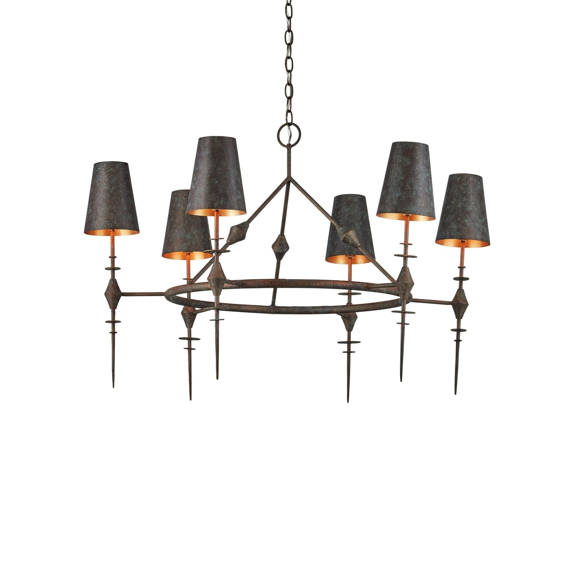Currey and Company - 9000-1311 - Six Lumières Suspendu - Anselme - Bronze vert / Or contemporain