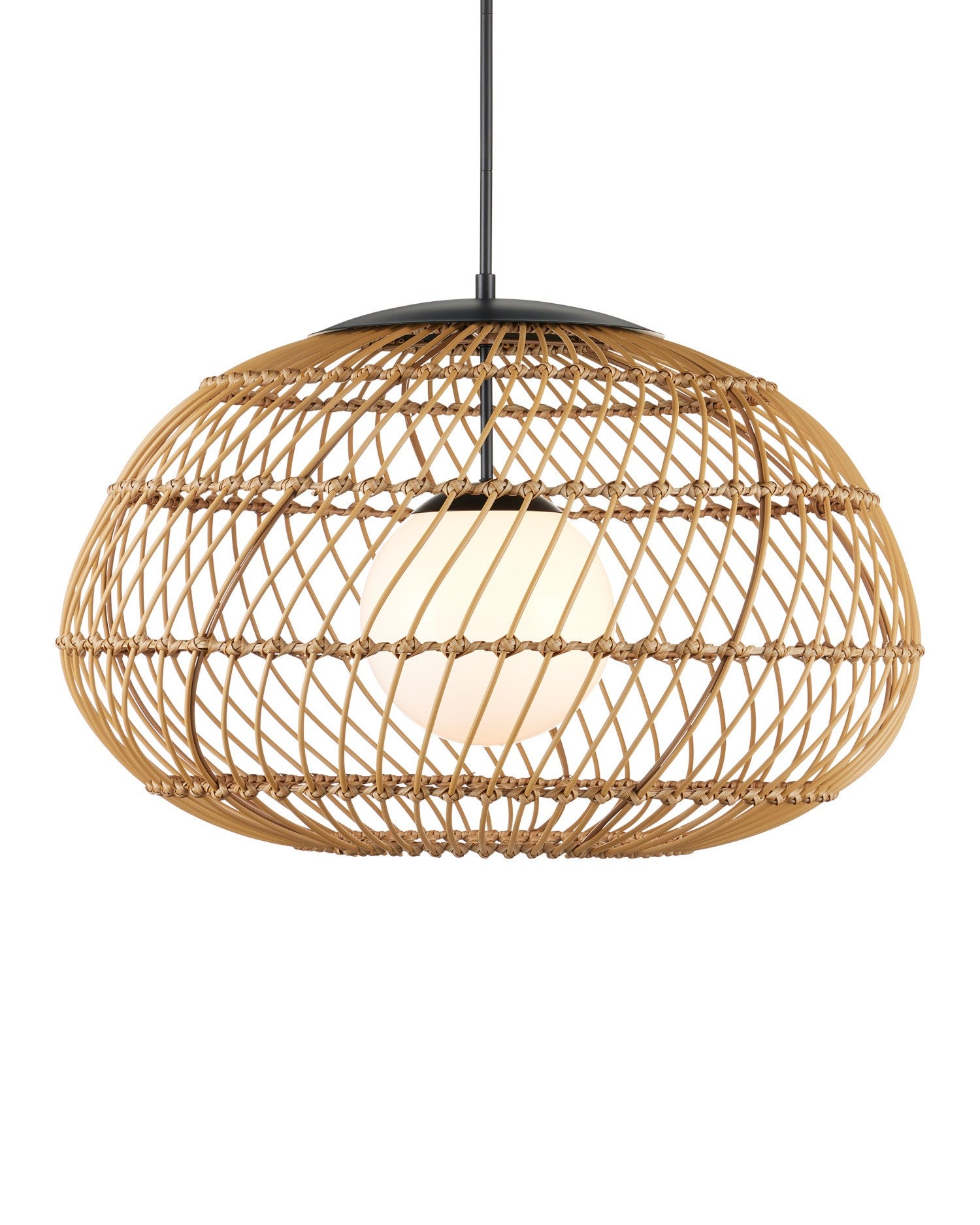 Currey and Company - 9500-0015 - One Light Pendant - Carriage - Natural / Black / Frosted White