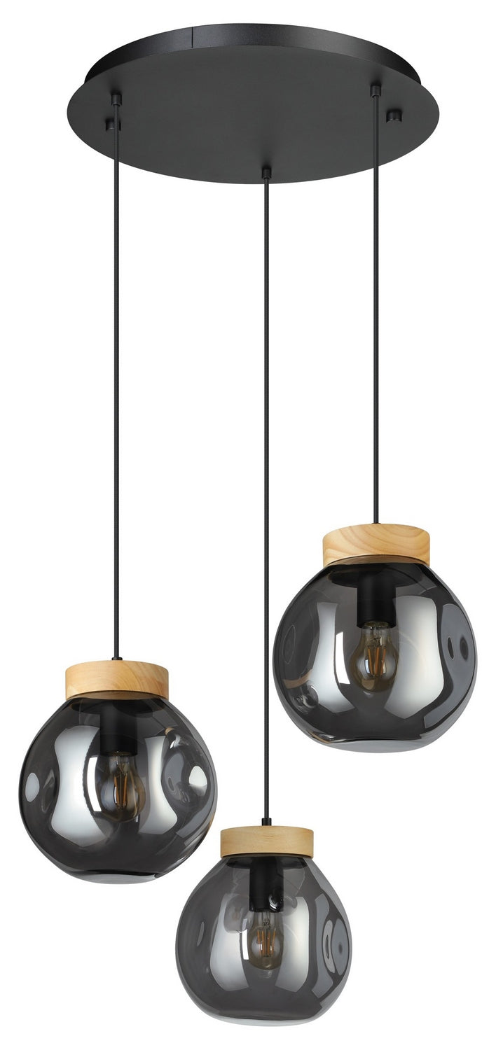 Eglo Canada - 390319A - Three Light Pendant - Magacela - Black & Light Wood