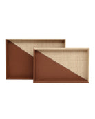 Ensemble de 2 plateaux en cuir et raphia Currey and Company 1200-1070, couleur marron/naturel