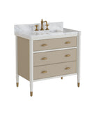 Meuble-lavabo Currey and Company 3800-0018 Aster 36 po avec lavabo rectangulaire encastré, coloris blanc cassé/brouillard/naturel/blanc/laiton poli
