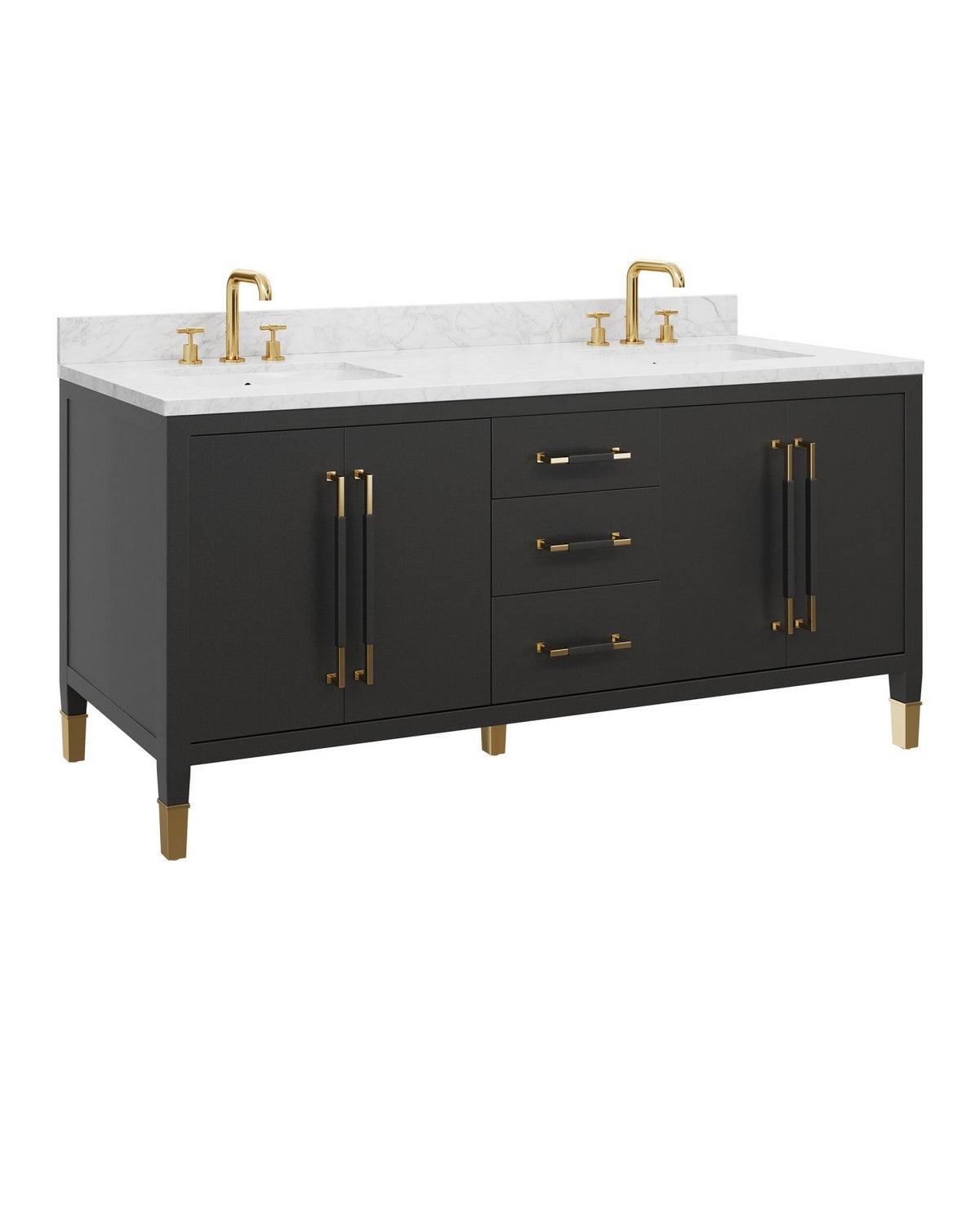 Meuble-lavabo Currey and Company 3800-0021 Verona 72 po avec lavabo rectangulaire encastré, coloris noir/naturel/blanc/champagne