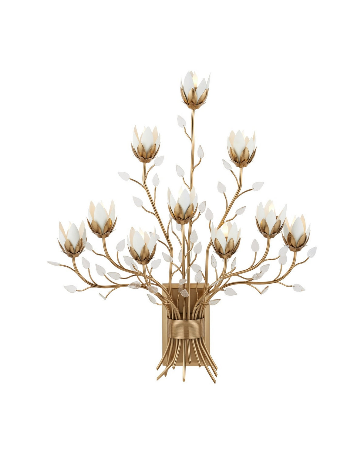Currey and Company 5000-0299 Star Magnolia Murale en laiton antique/blanc/transparent