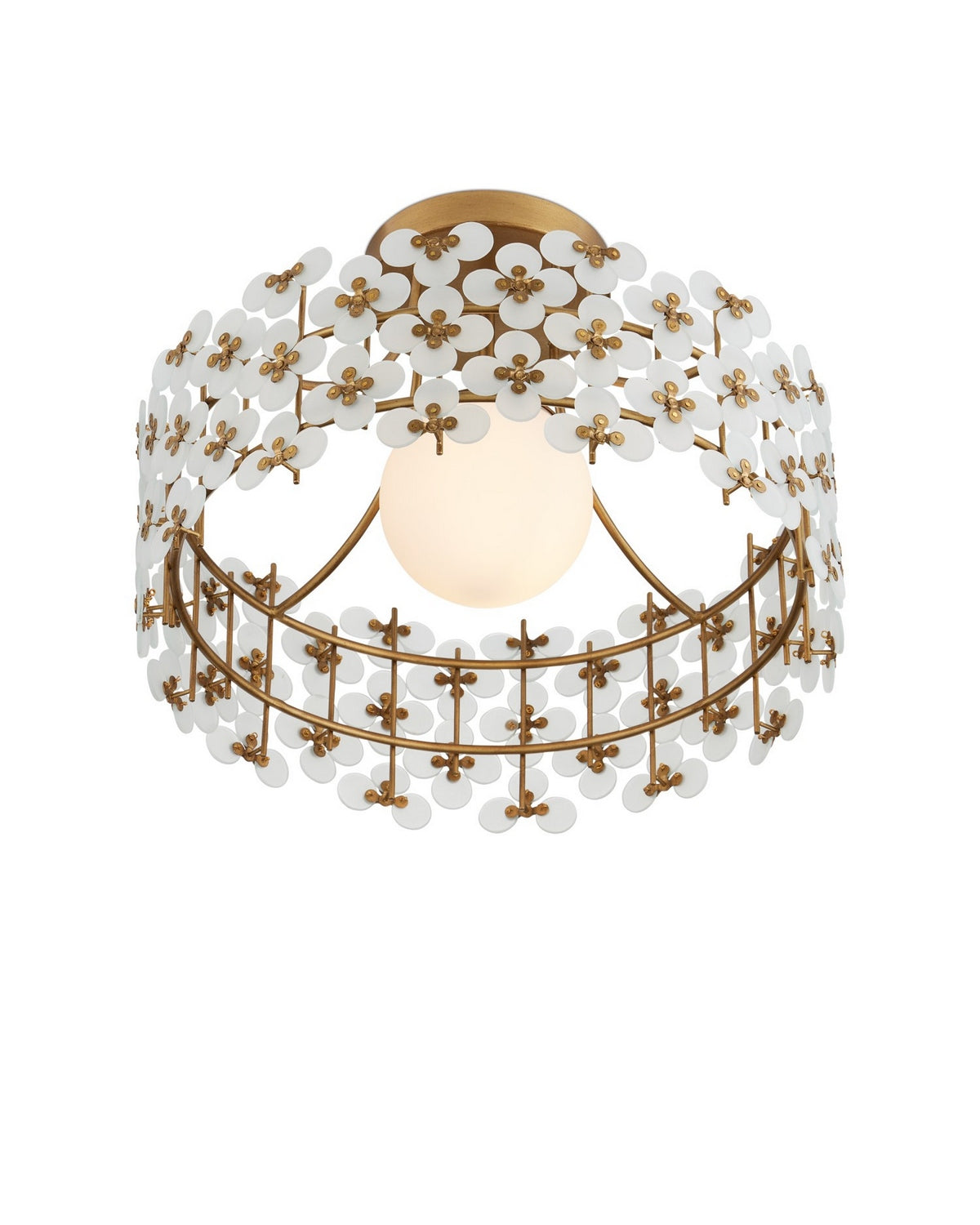 Currey and Company 9000-1345 Spring Flower Semi-Flush Mount in Frosted/Glossy White/Brass