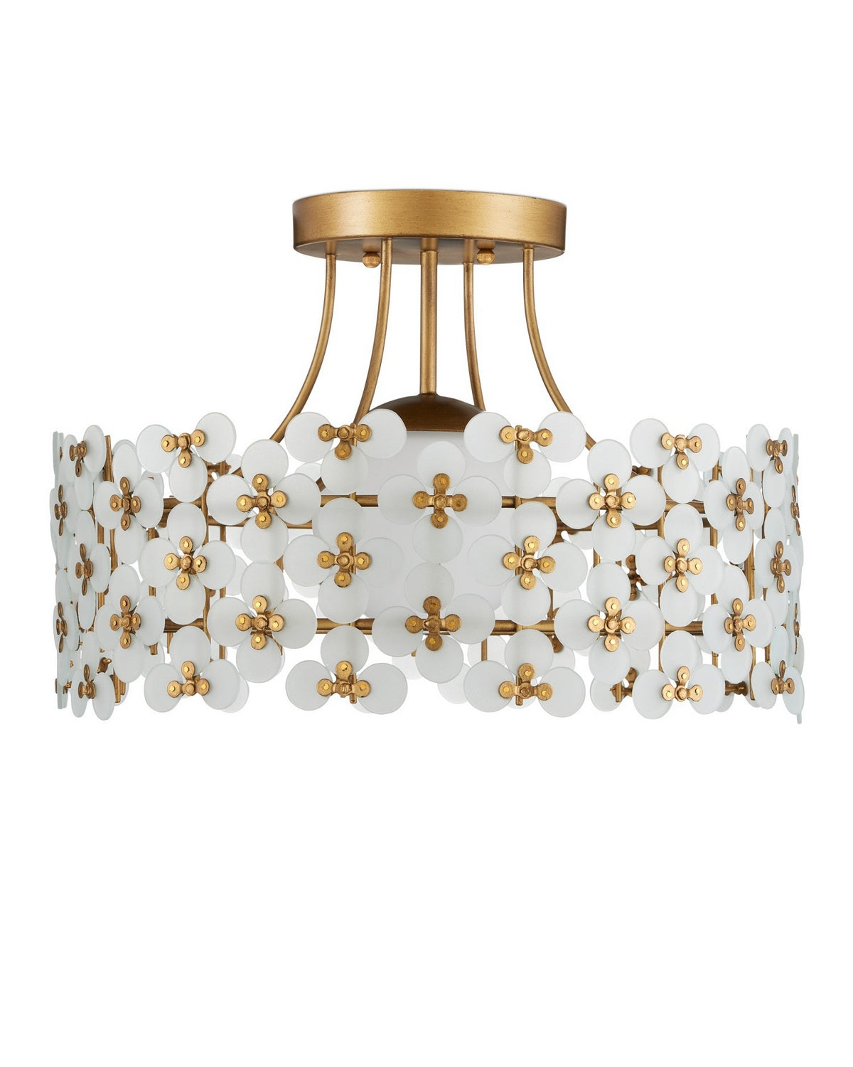 Currey and Company 9000-1345 Spring Flower Semi-Flush Mount in Frosted/Glossy White/Brass