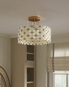 Currey and Company 9000-1345 Spring Flower Semi-Flush Mount in Frosted/Glossy White/Brass