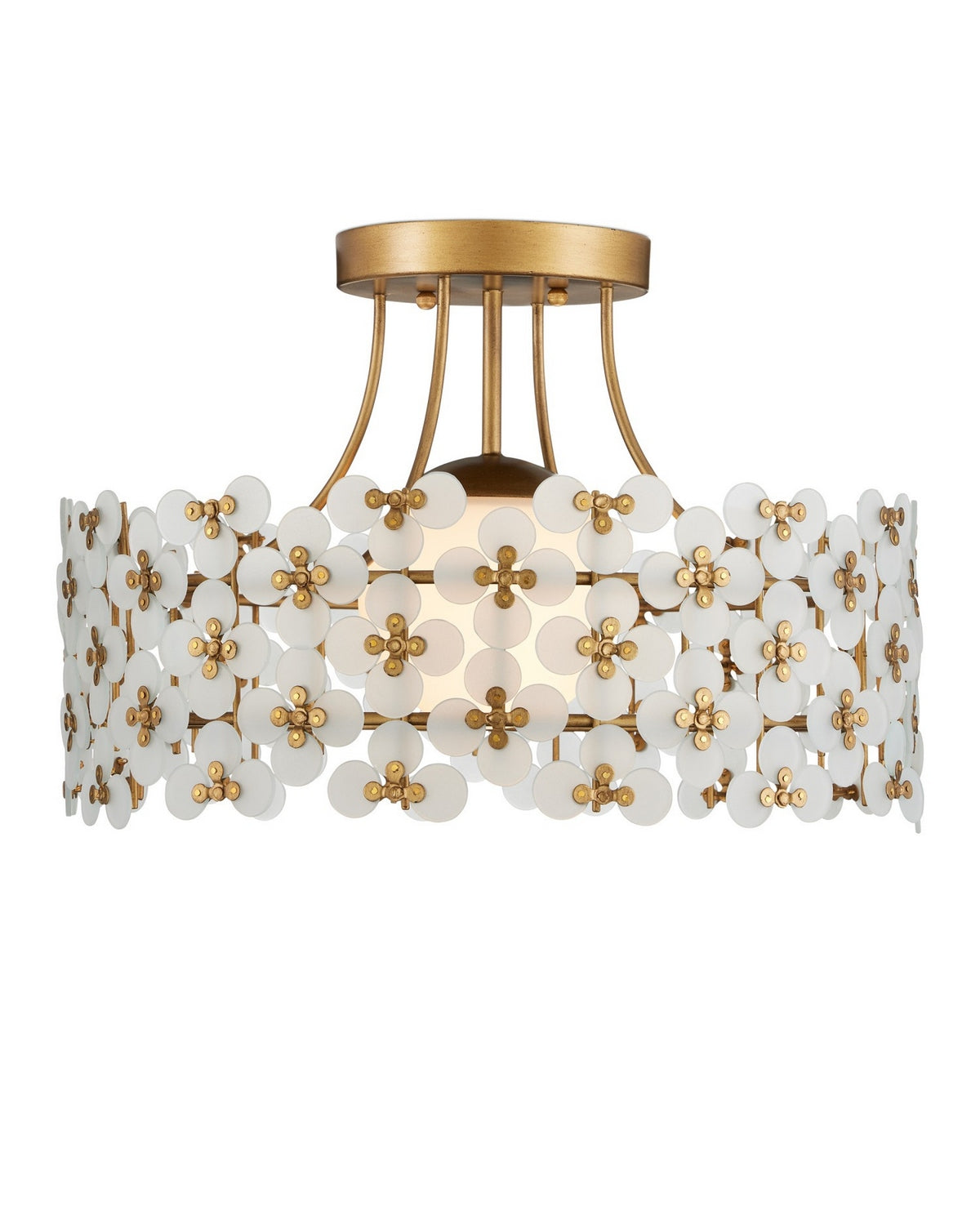 Currey and Company 9000-1345 Spring Flower Semi-Flush Mount in Frosted/Glossy White/Brass