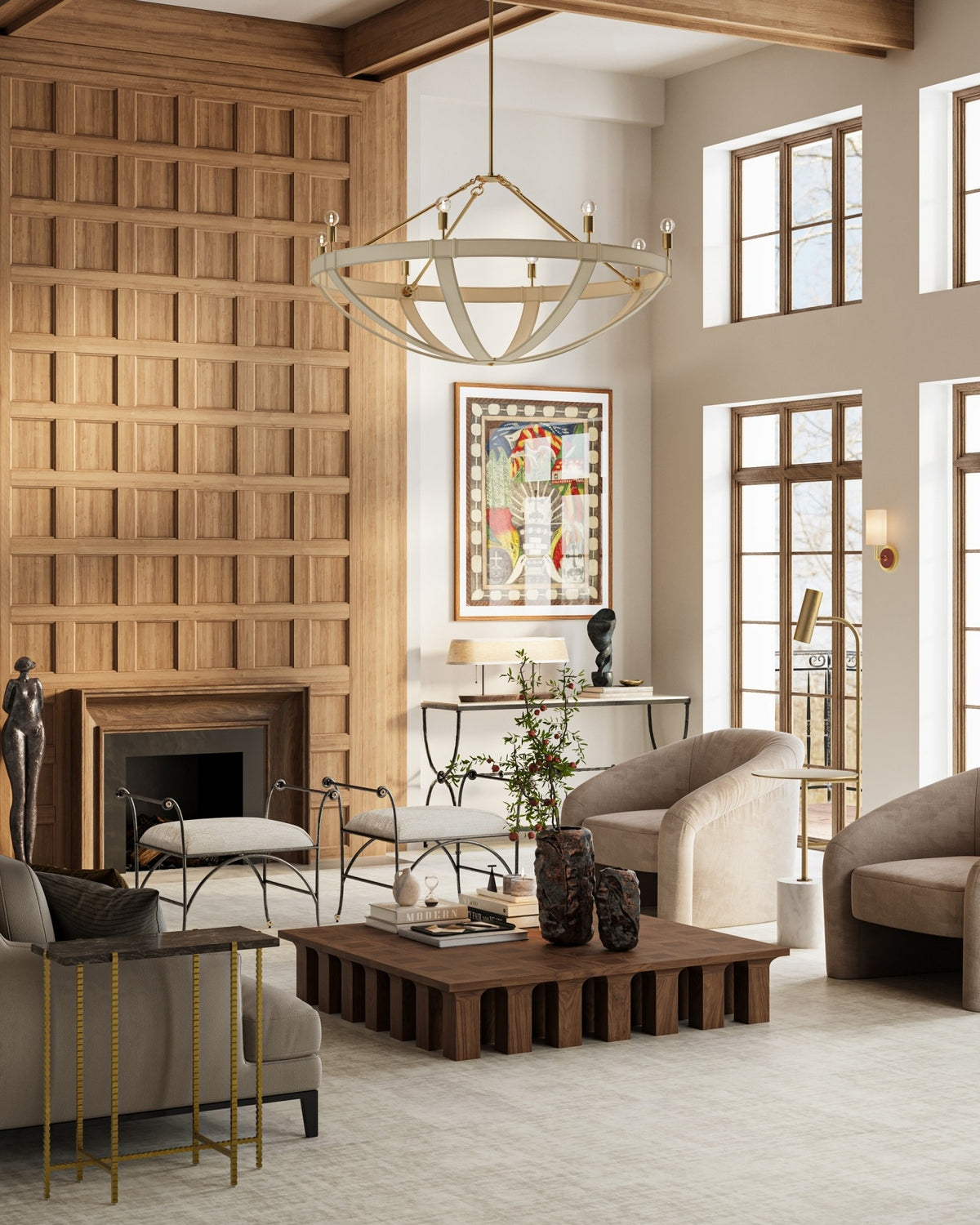 Currey et Compagnie 9000-1352 Barrington Suspendu en crème/laiton brossé